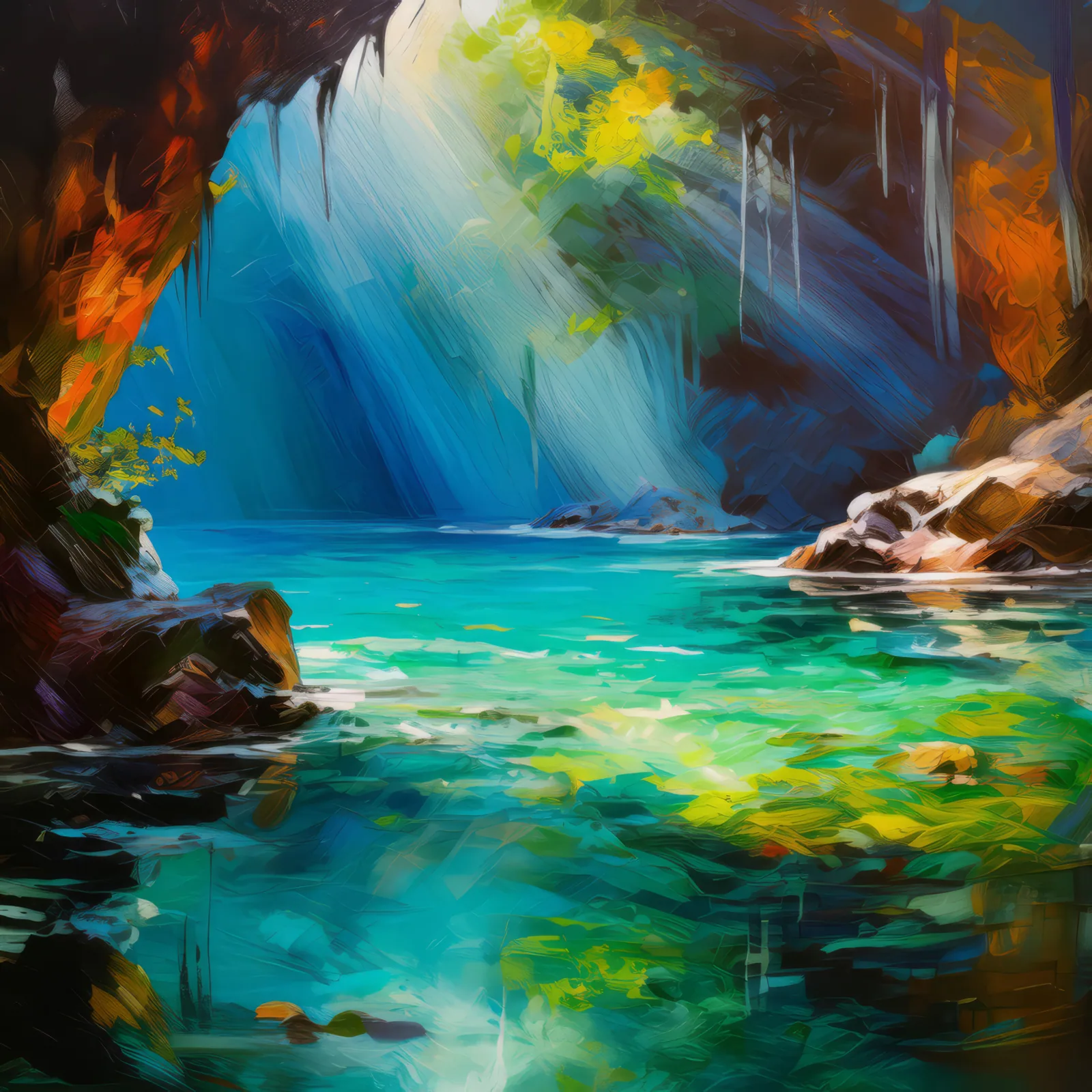 Ocean Cave Wonder, a palette-knife oil landscape by Emma Mickelberg