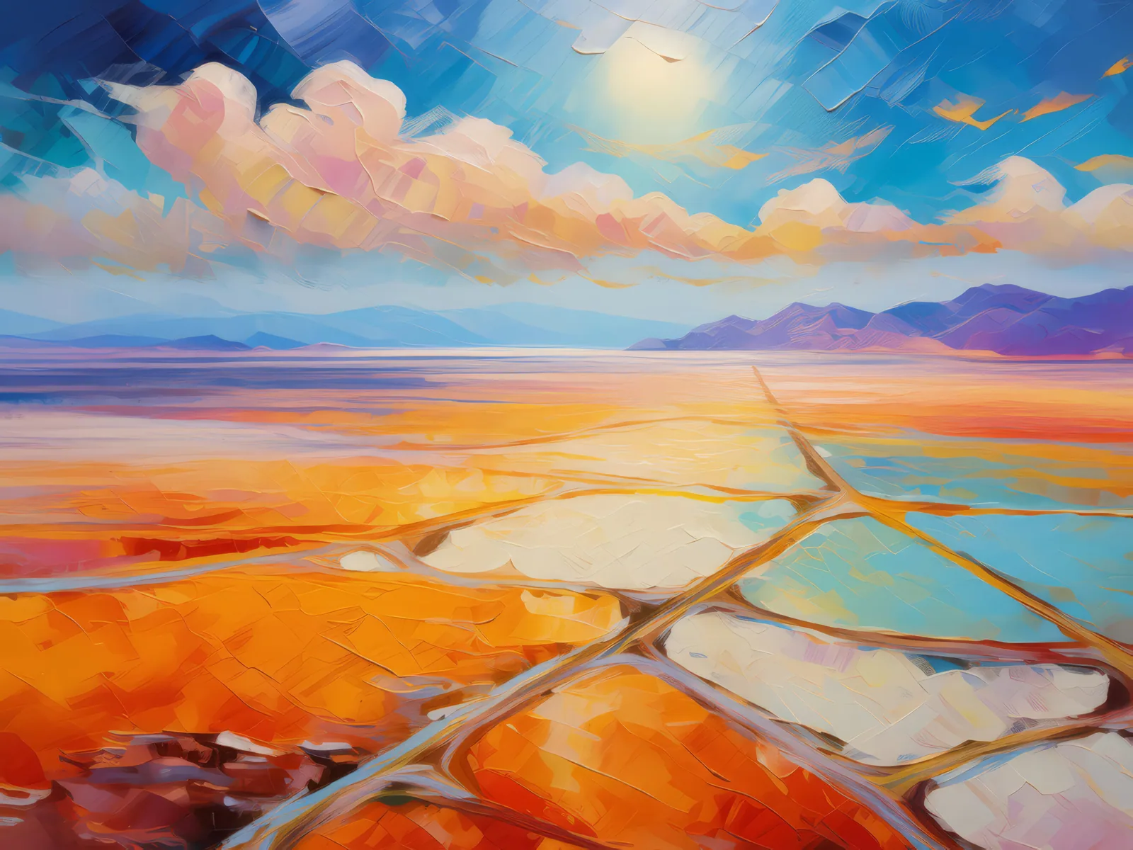Ocean Desert Salt Flats, a palette-knife oil landscape by Emma Mickelberg