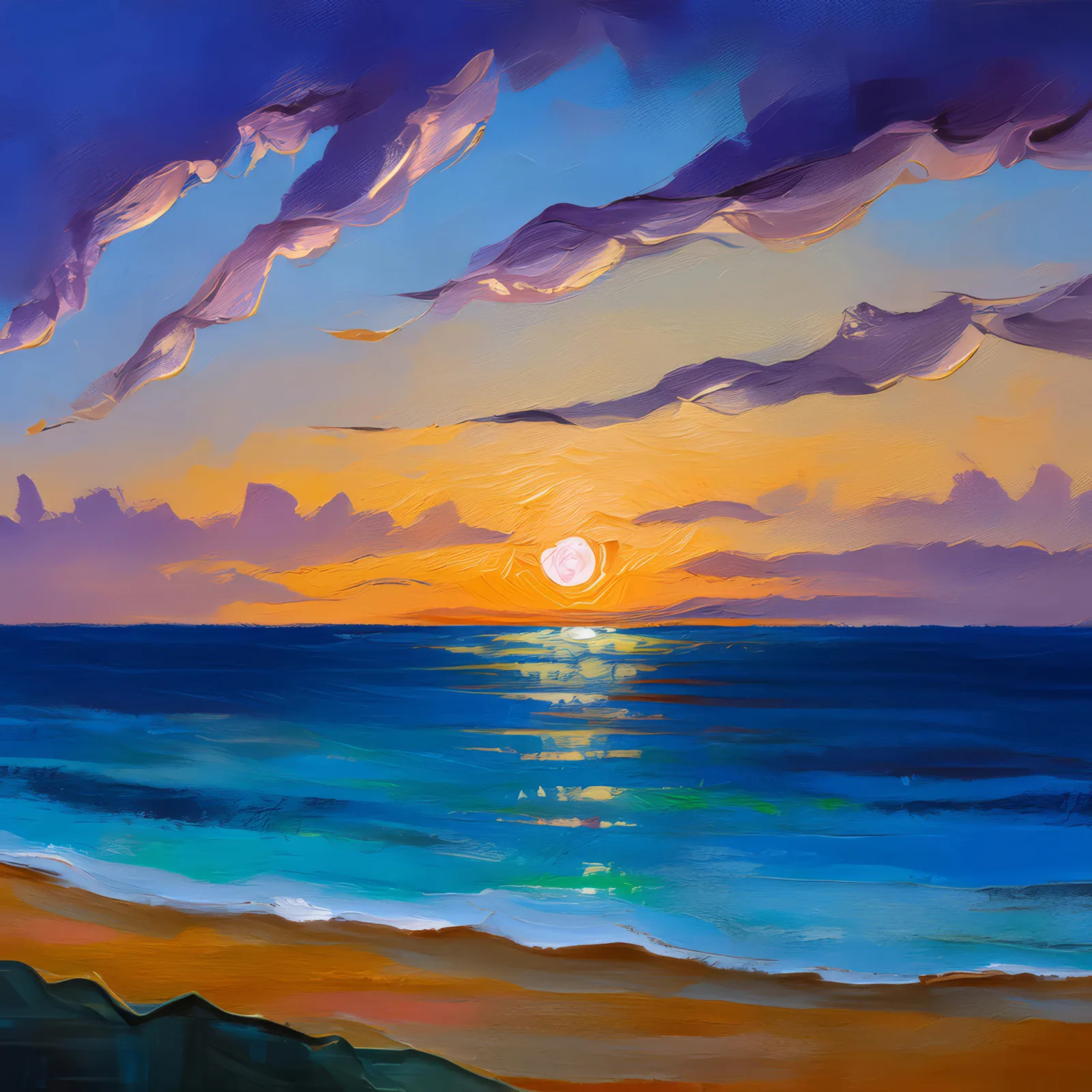 Ocean Desert Skyline at Dusk, a palette-knife oil landscape by Emma Mickelberg
