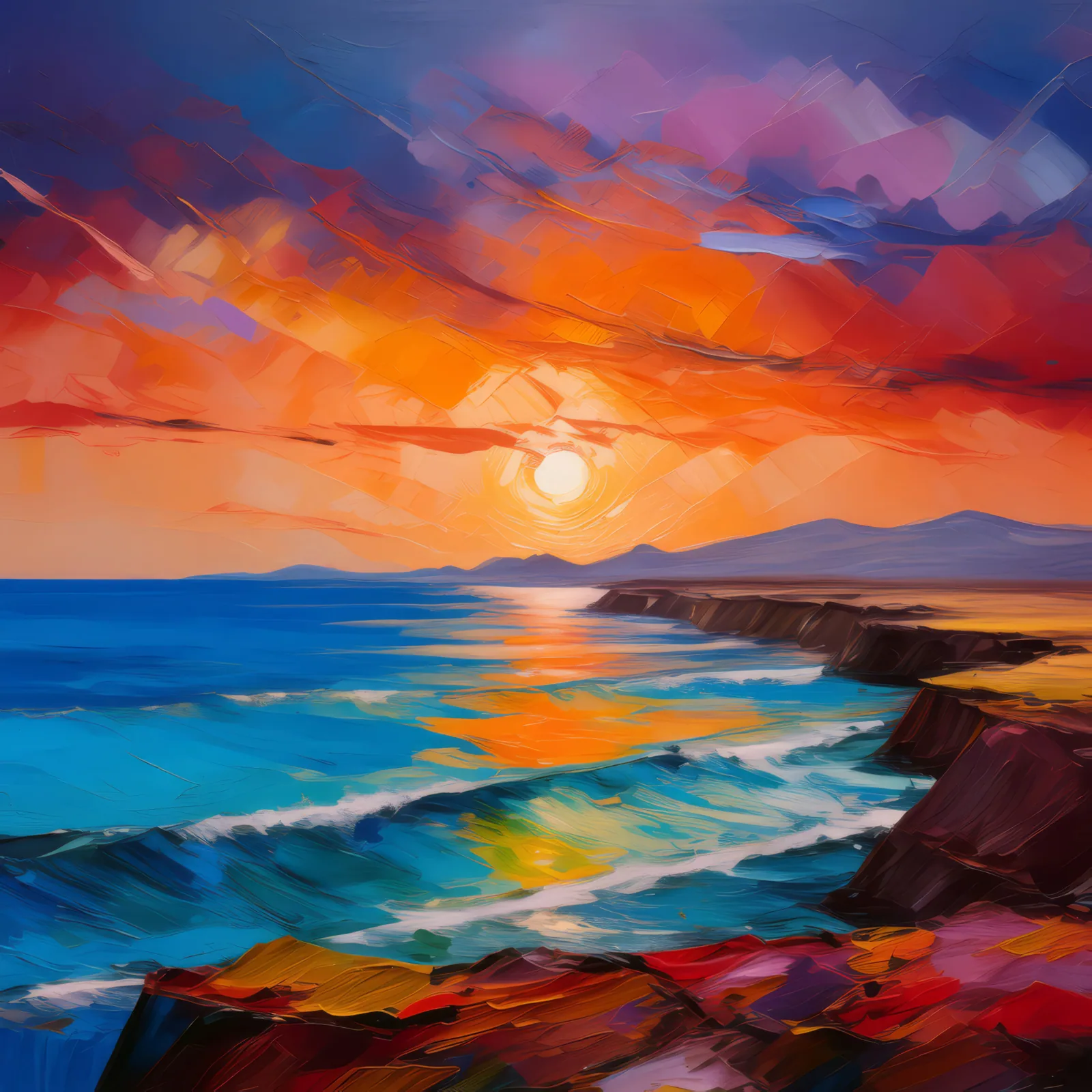 Ocean Desert Twilight, a palette-knife oil landscape by Emma Mickelberg