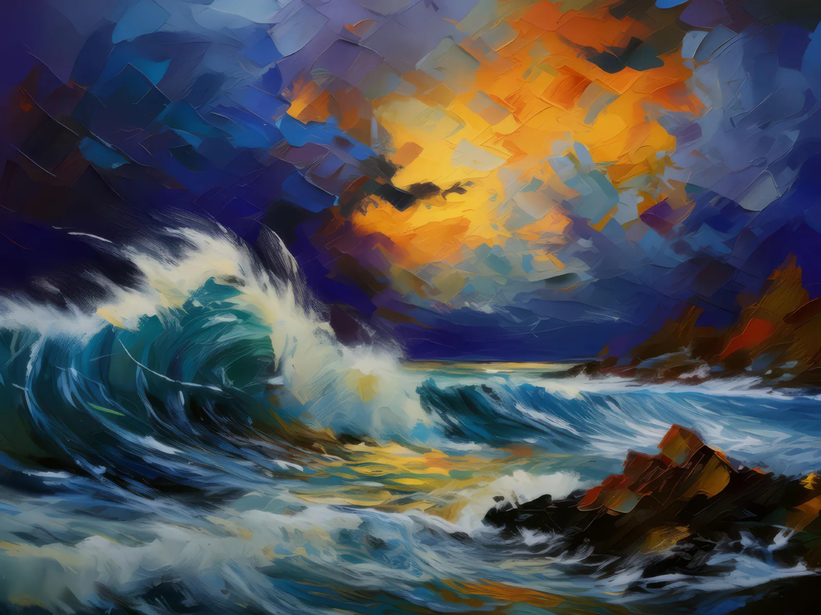 Ocean Storm Brewing, a palette-knife oil landscape by Emma Mickelberg