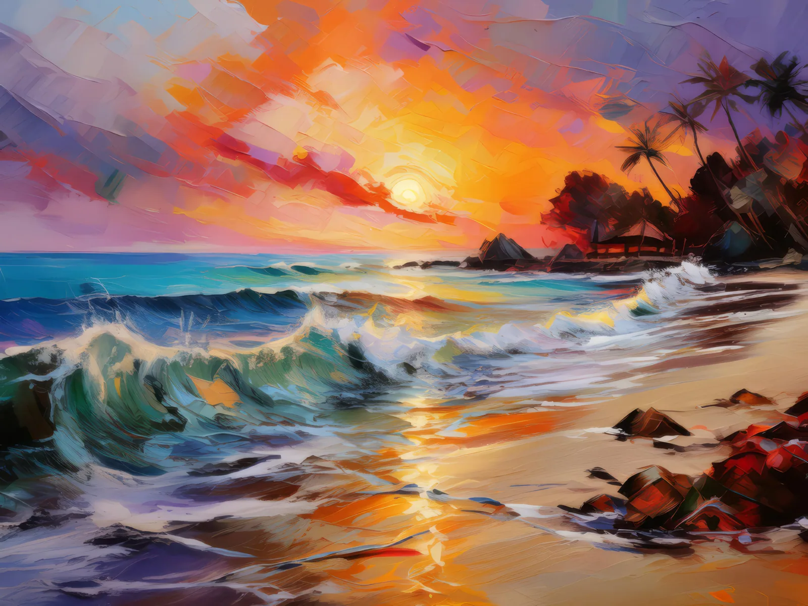 Oceanic Sunrise View, a palette-knife oil landscape by Emma Mickelberg