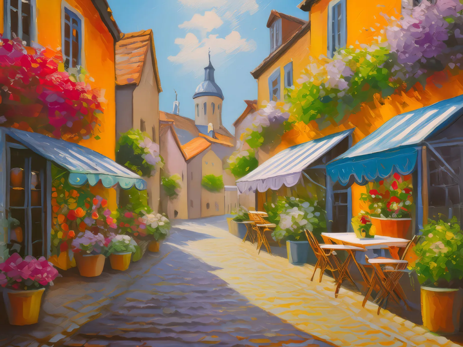 Old European Alleyway, a palette-knife oil landscape by Emma Mickelberg