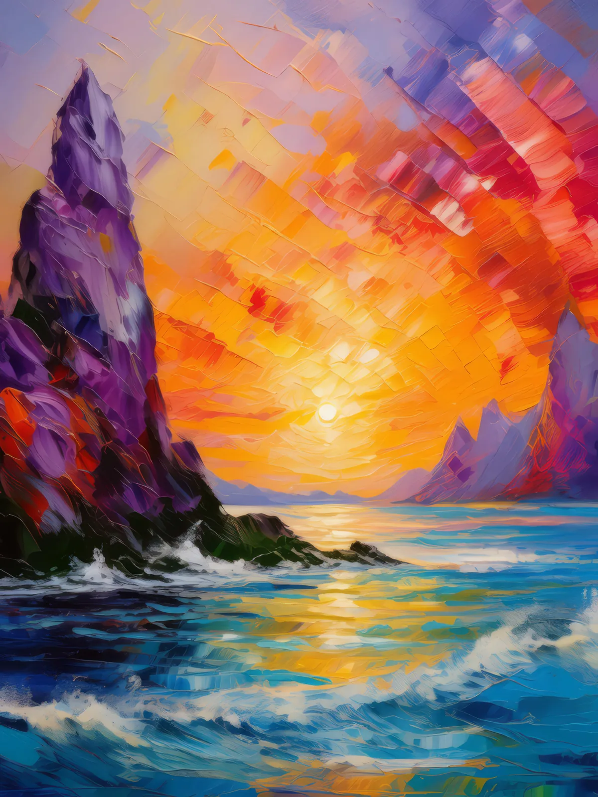 Painted Skies over Craggy Spires, a palette-knife oil landscape by Emma Mickelberg
