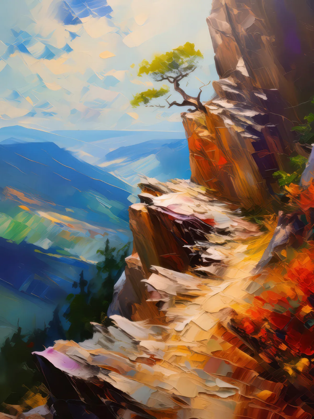 Painterly Crag Palette, a palette-knife oil landscape by Emma Mickelberg
