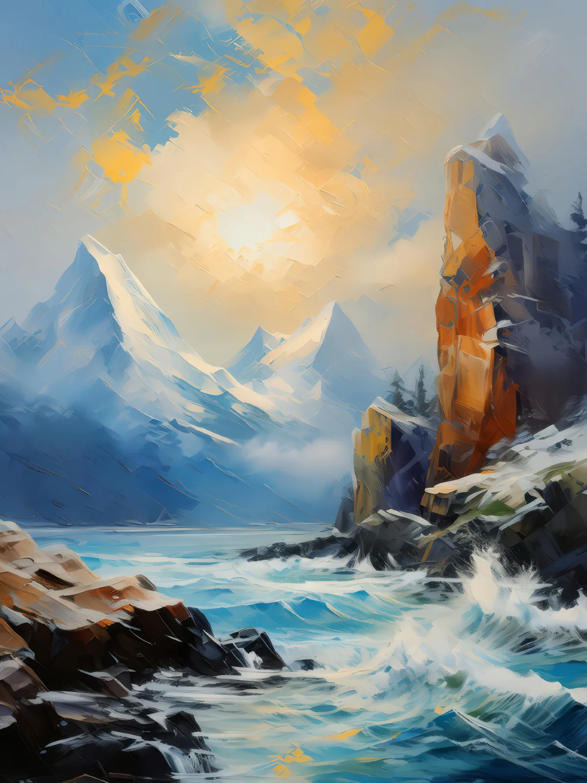 Painterly Crag Panorama, a palette-knife oil landscape by Emma Mickelberg