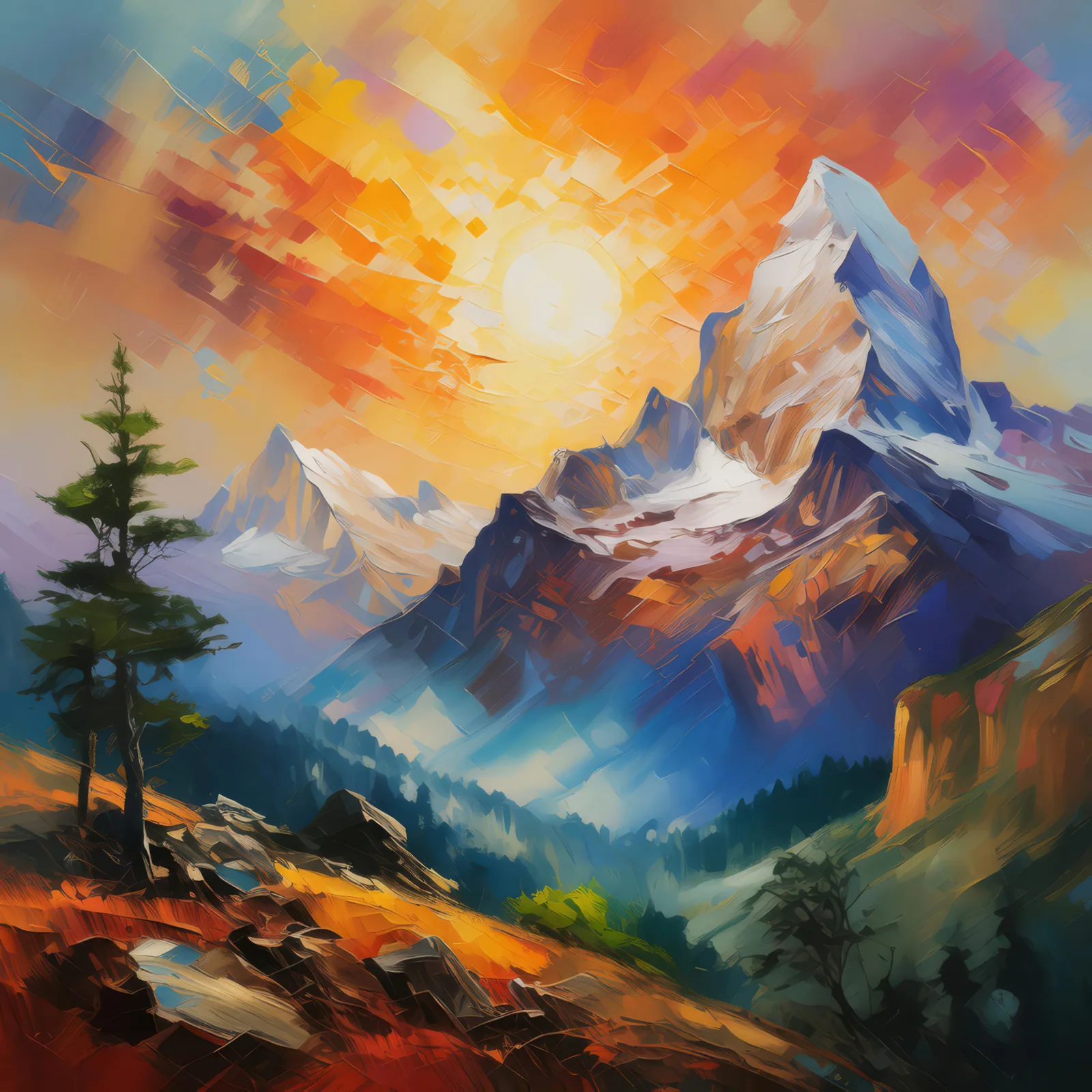 Painterly Palette on Craggy Peaks, a palette-knife oil landscape by Emma Mickelberg