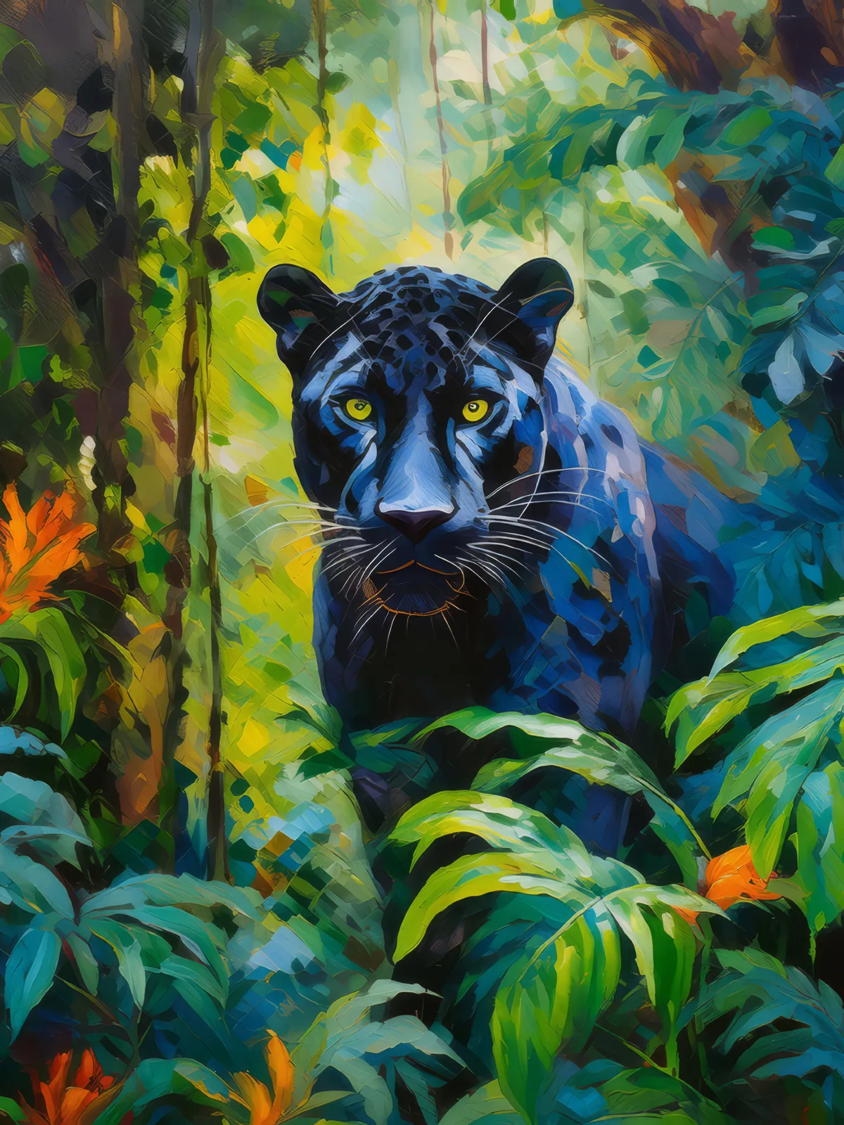 Panther's Jungle Lair, a palette-knife oil landscape by Emma Mickelberg