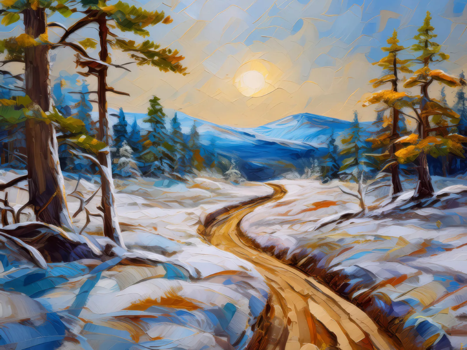 Path Through Frozen Desert, a palette-knife oil landscape by Emma Mickelberg