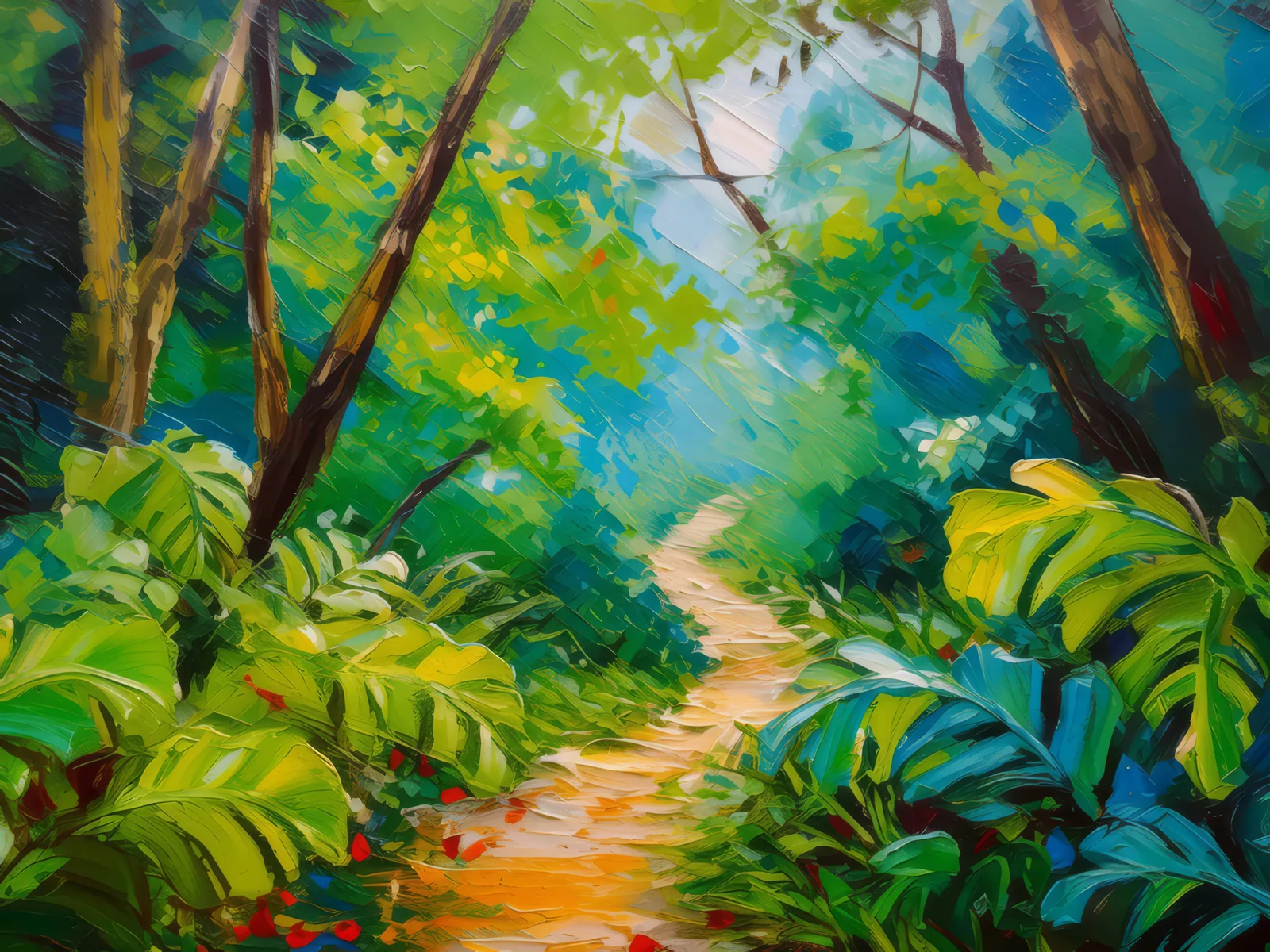 Path Through Jungle Green, a palette-knife oil landscape by Emma Mickelberg