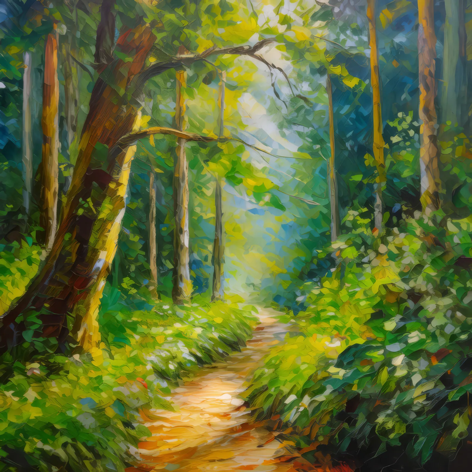 Pathway Through Forest, a palette-knife oil landscape by Emma Mickelberg