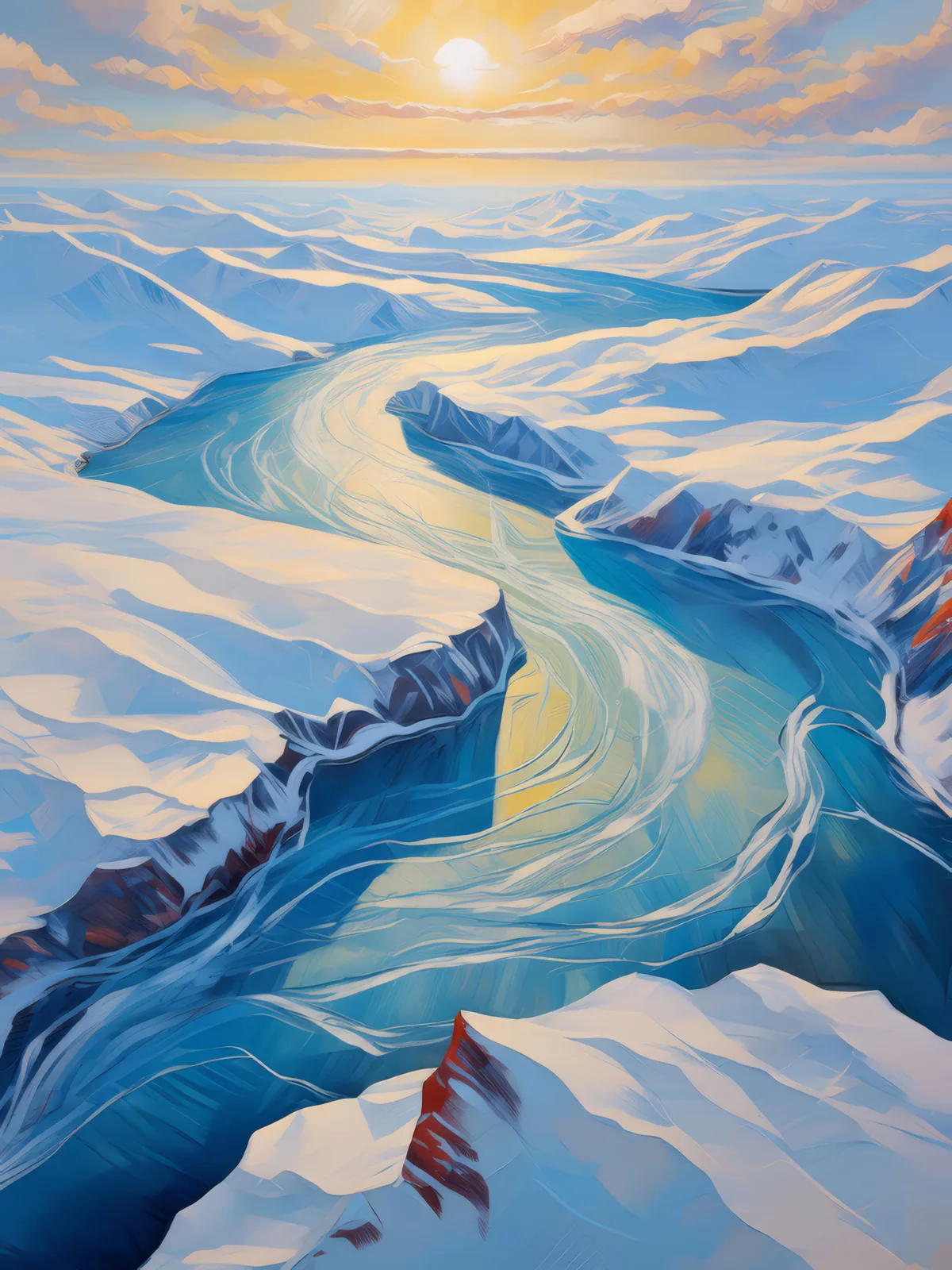 Patterns in Arctic Snow, a palette-knife oil landscape by Emma Mickelberg