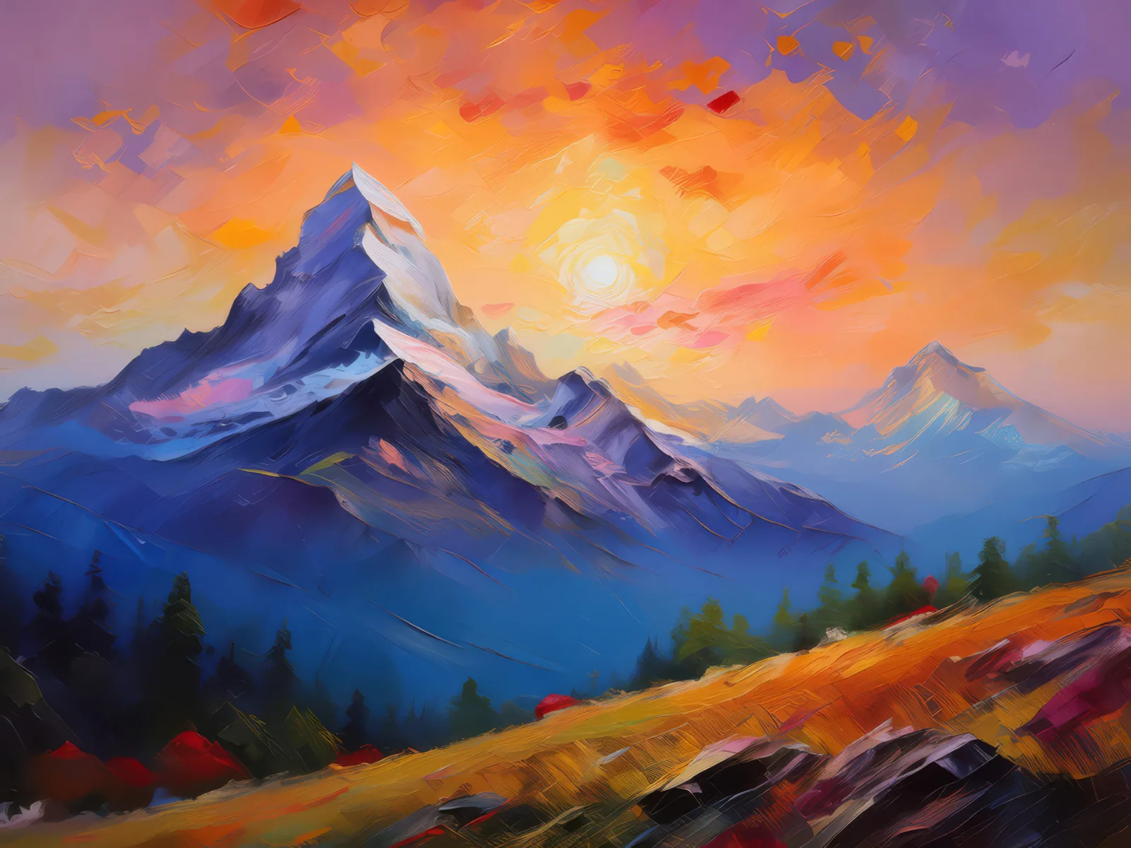Plateau Alpenglow, a palette-knife oil landscape by Emma Mickelberg