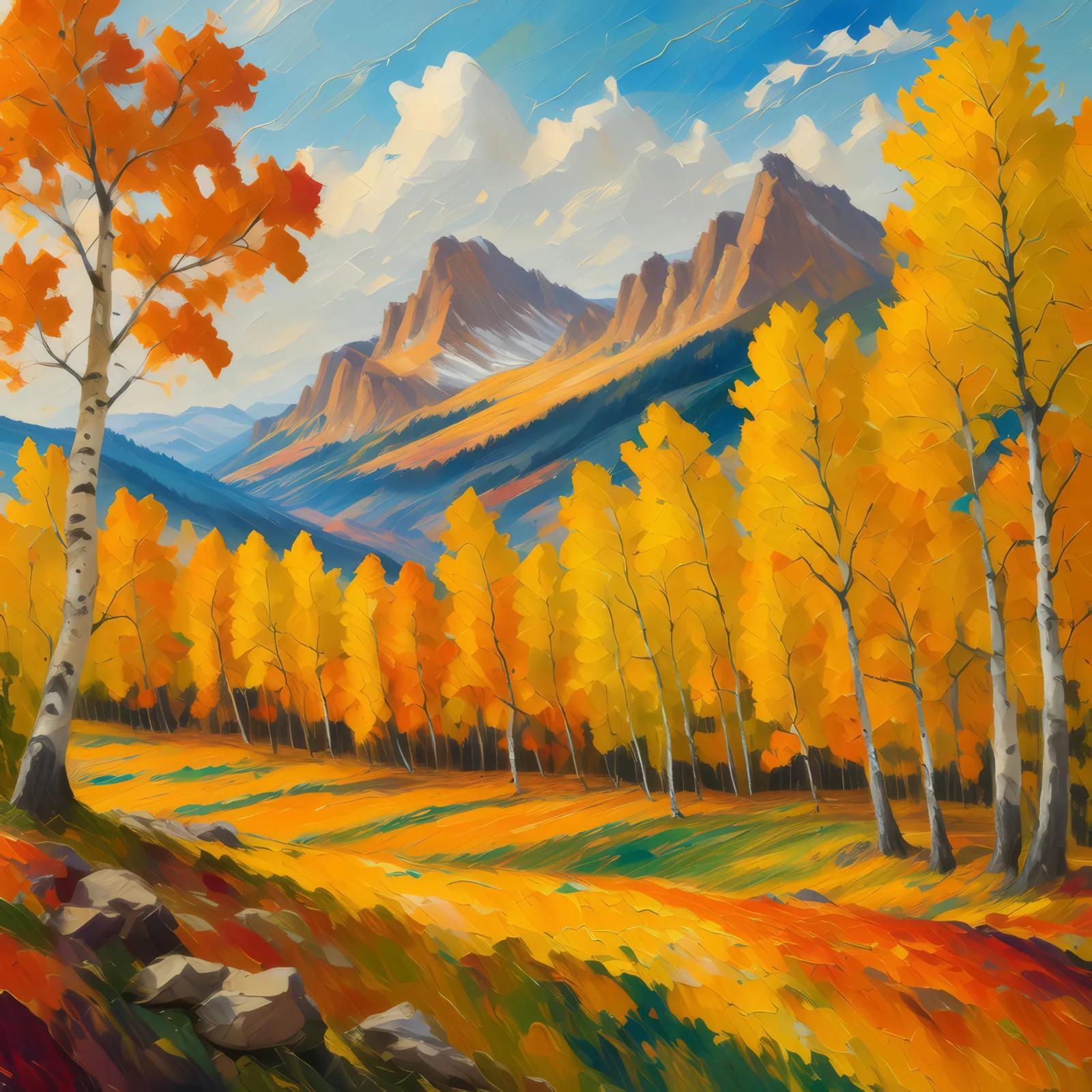 Plateau Aspen Grove, a palette-knife oil landscape by Emma Mickelberg