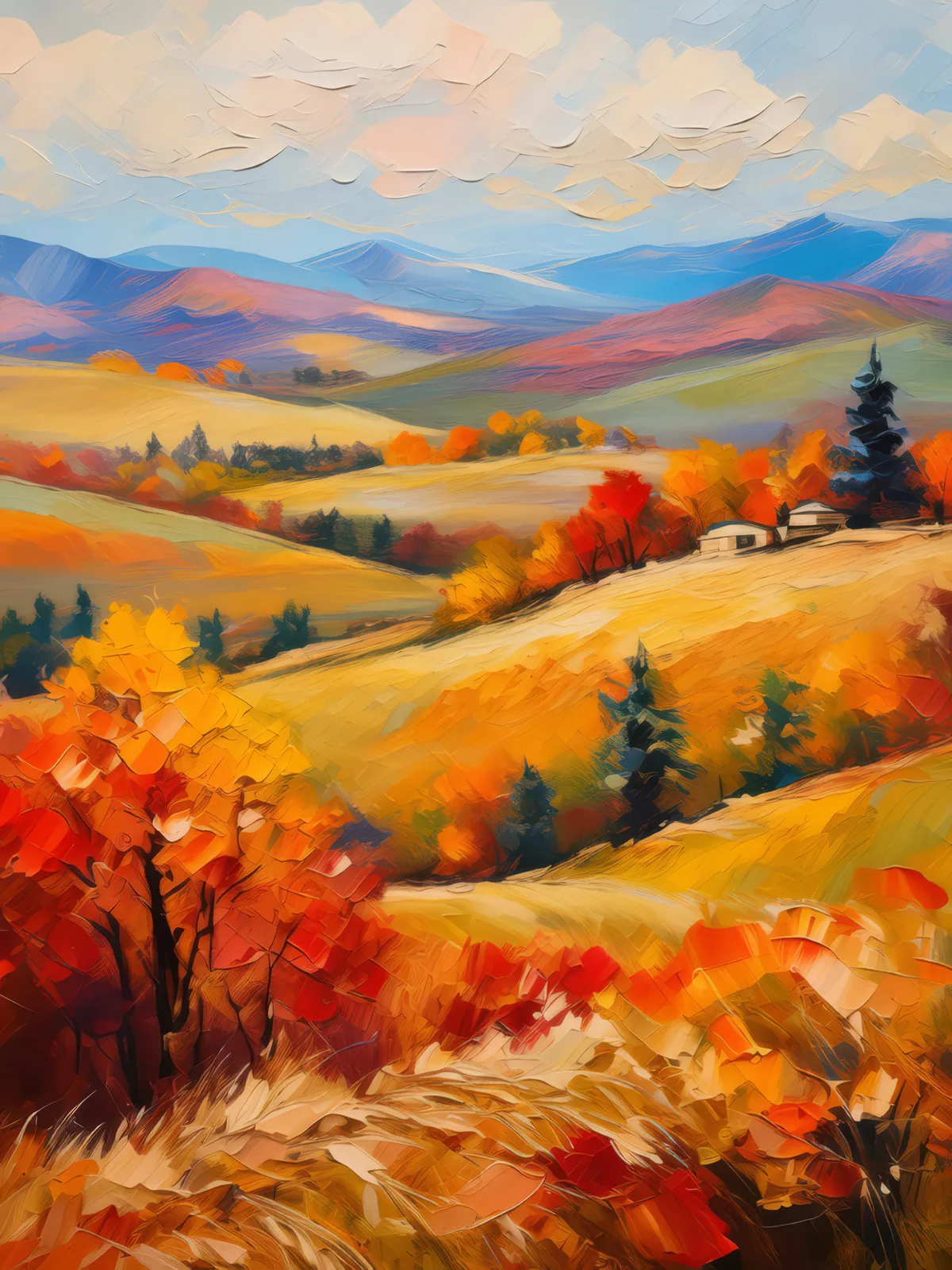 Plateau Autumn Colors, a palette-knife oil landscape by Emma Mickelberg
