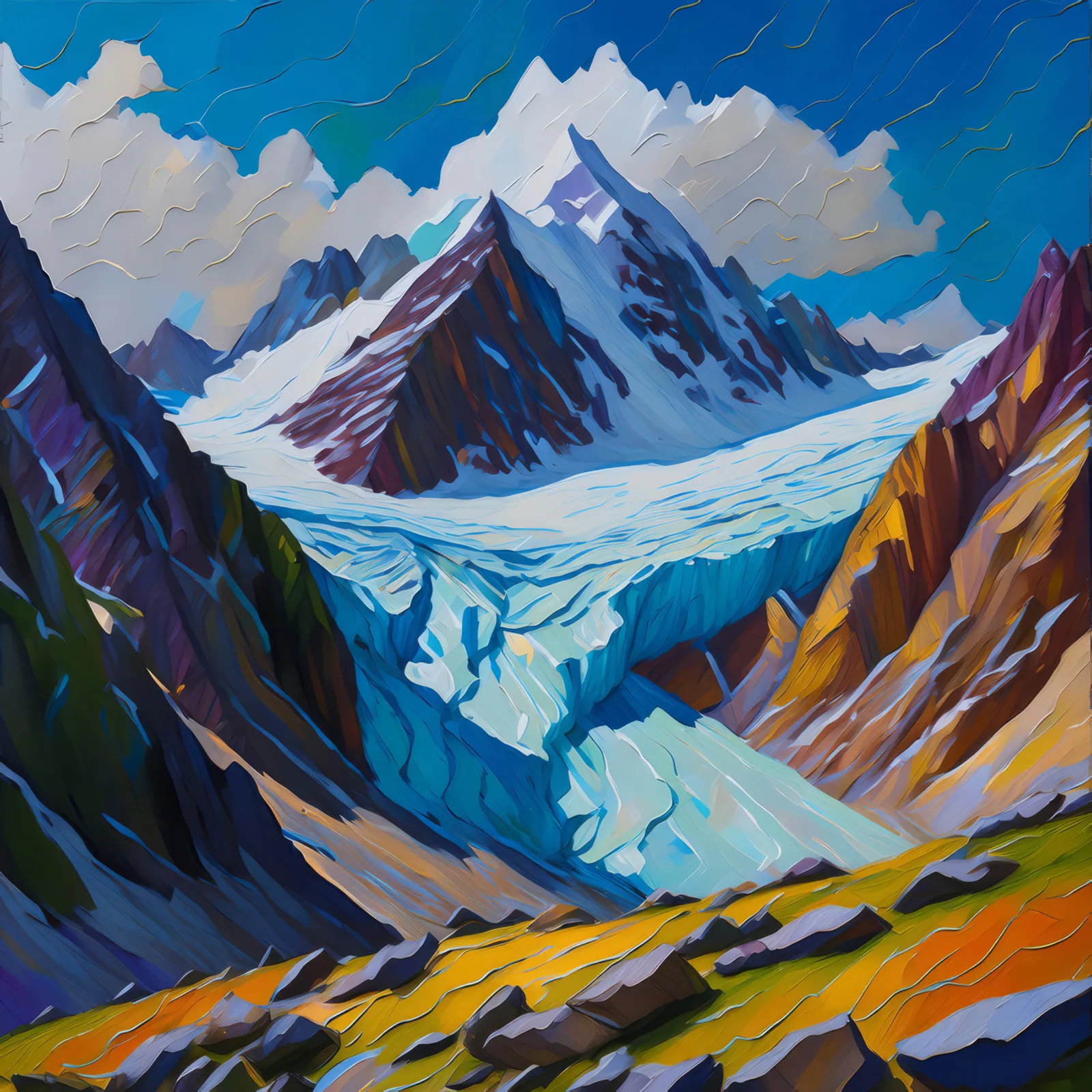 Plateau Cirque Glacier Remnant, a palette-knife oil landscape by Emma Mickelberg