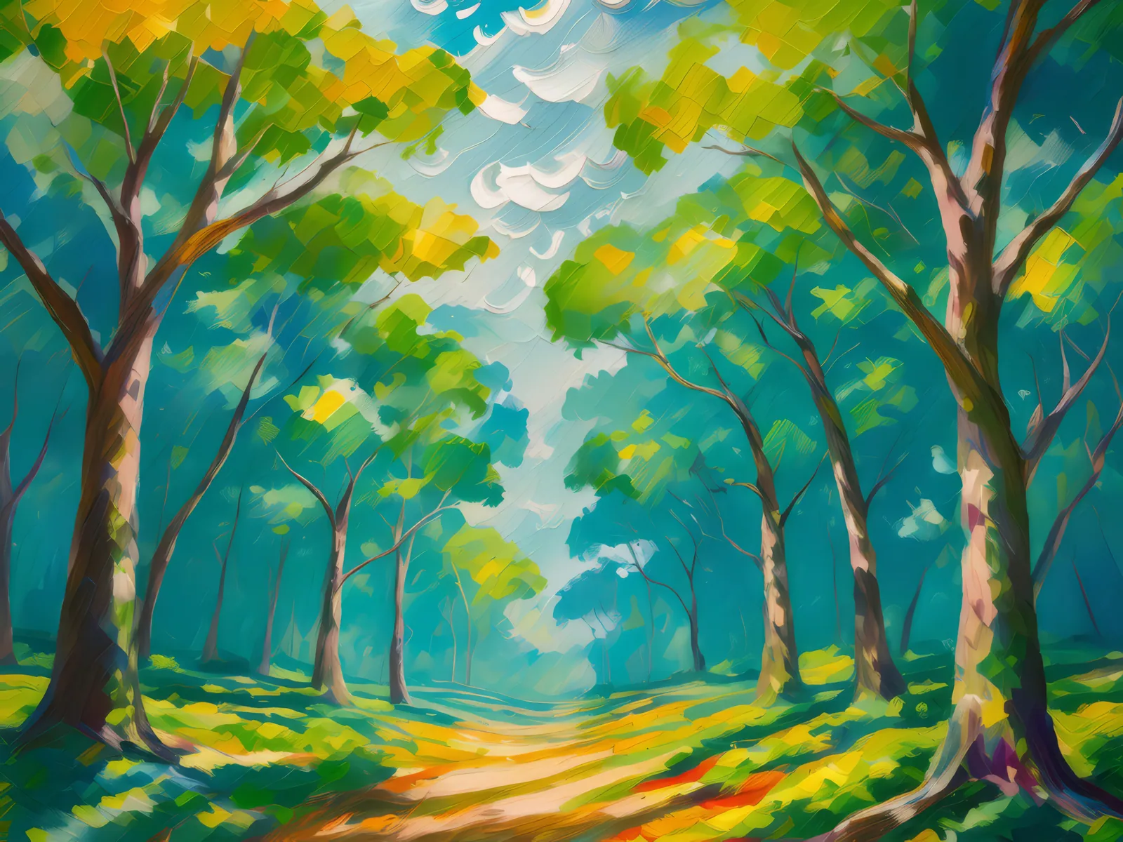 Plateau Forest Crown Shyness, a palette-knife oil landscape by Emma Mickelberg