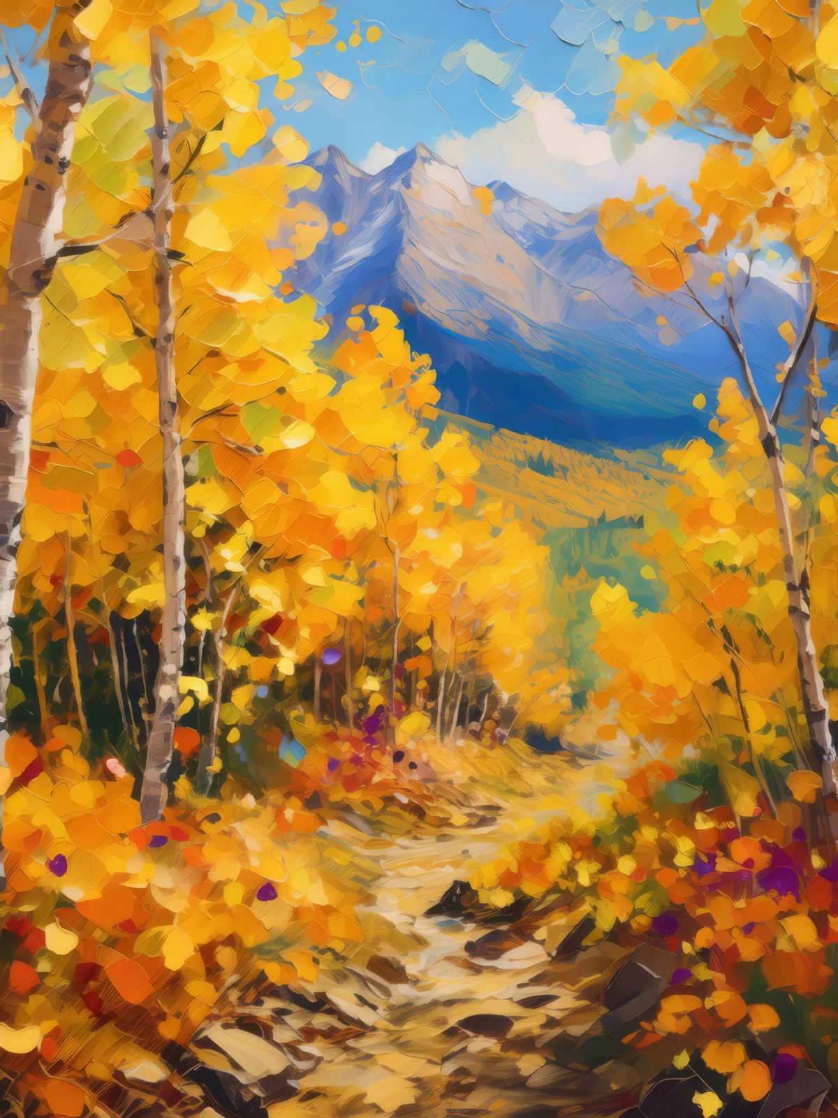 Plateau Golden Aspen Canopy, a palette-knife oil landscape by Emma Mickelberg