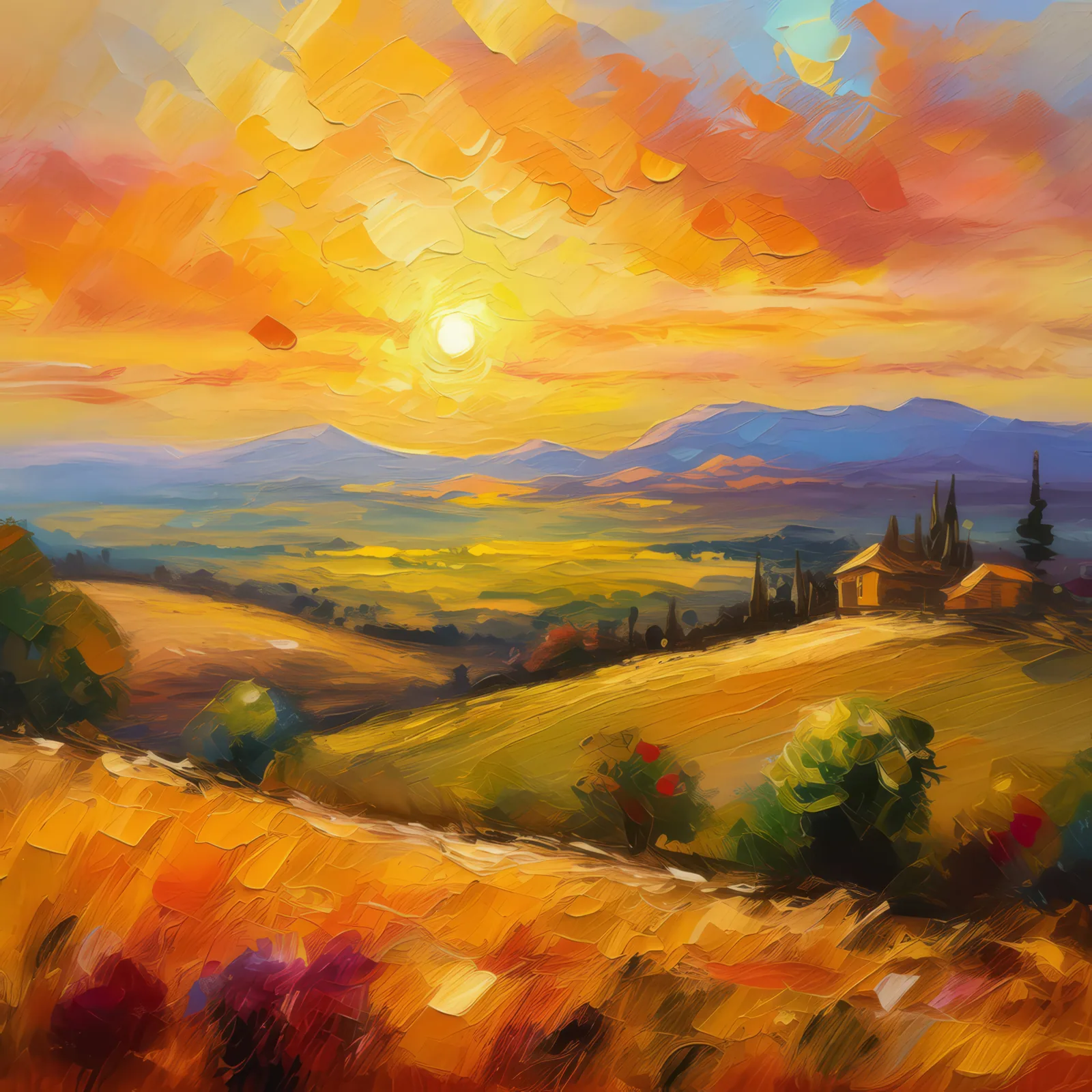 Plateau Golden Hour, a palette-knife oil landscape by Emma Mickelberg