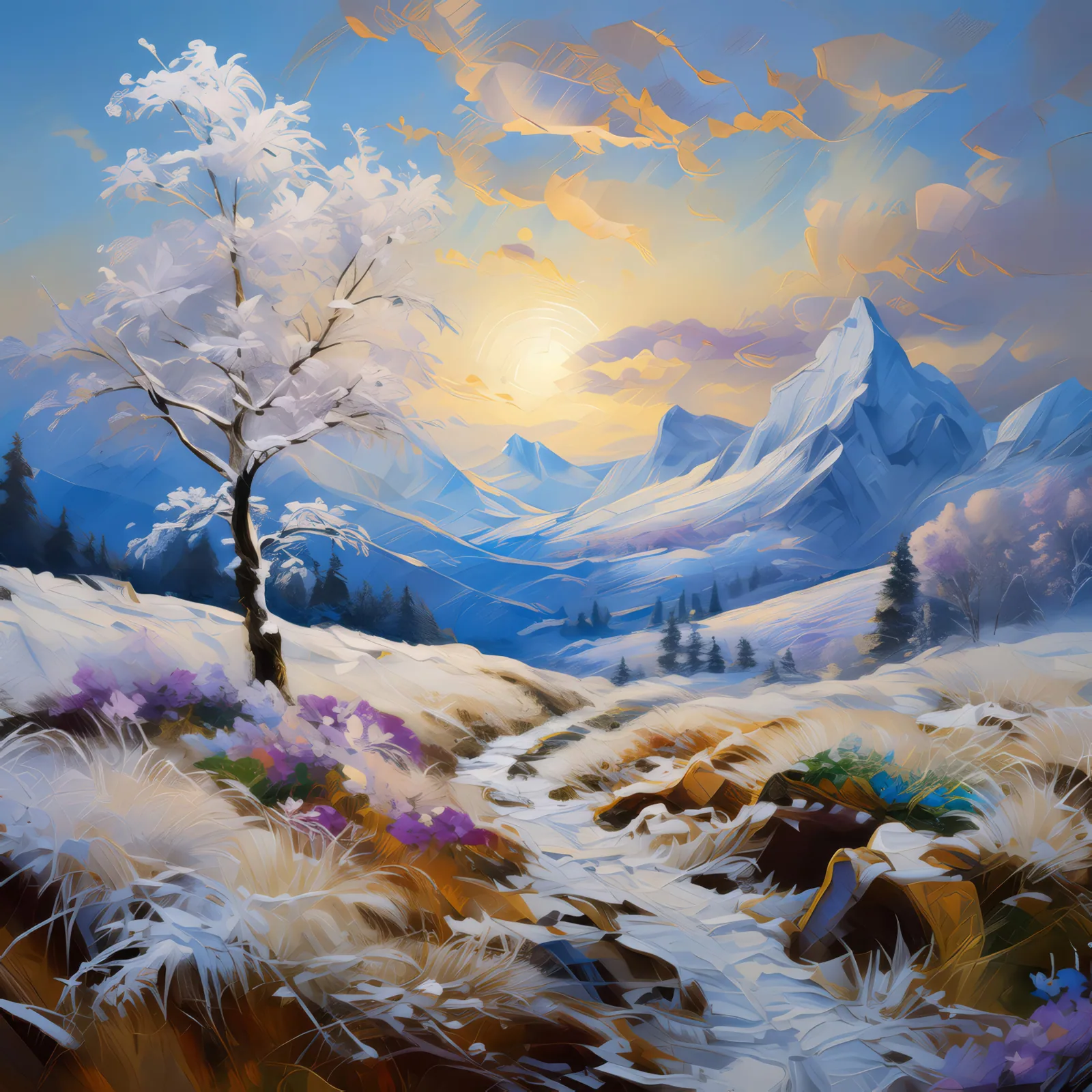 Plateau Hoarfrost Crystals, a palette-knife oil landscape by Emma Mickelberg