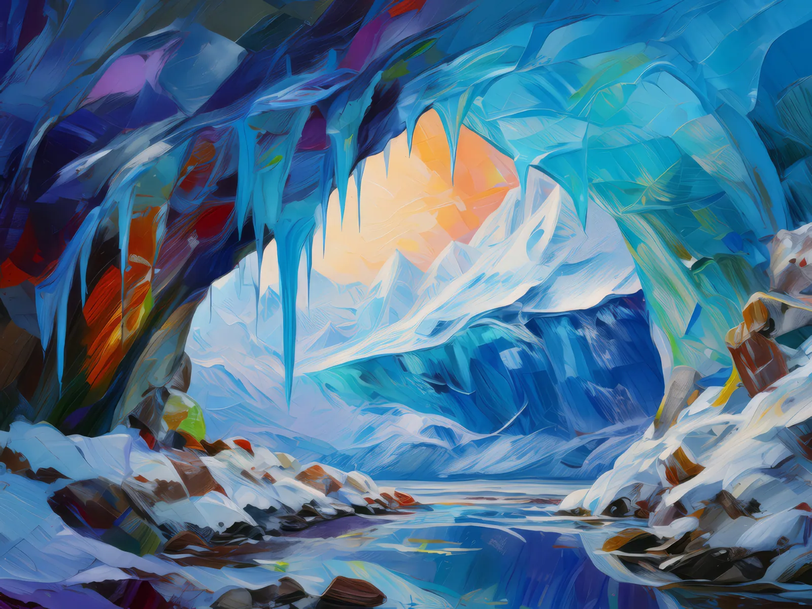 Plateau Ice Cave, a palette-knife oil landscape by Emma Mickelberg