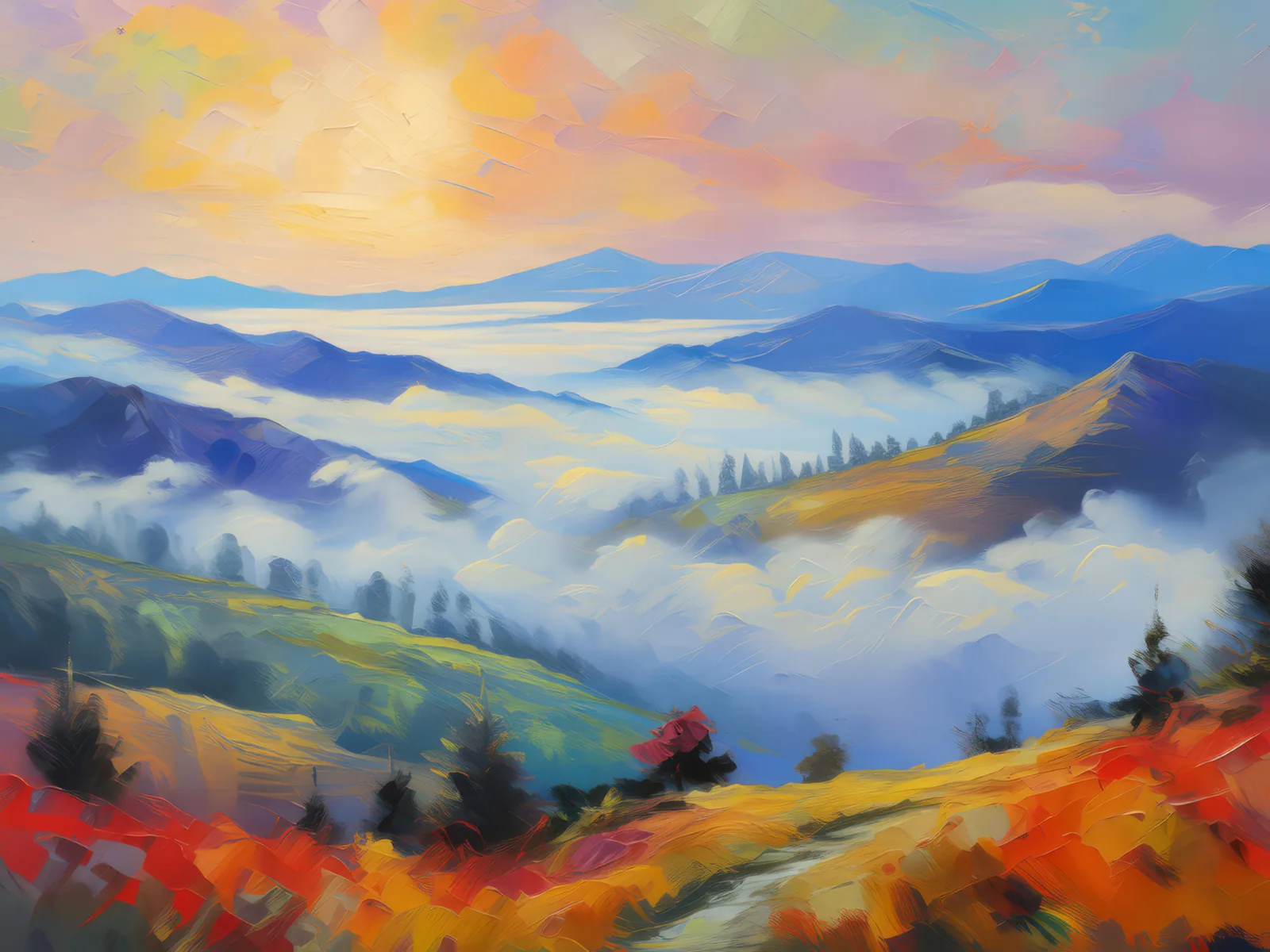 Plateau Inversion Layer, a palette-knife oil landscape by Emma Mickelberg