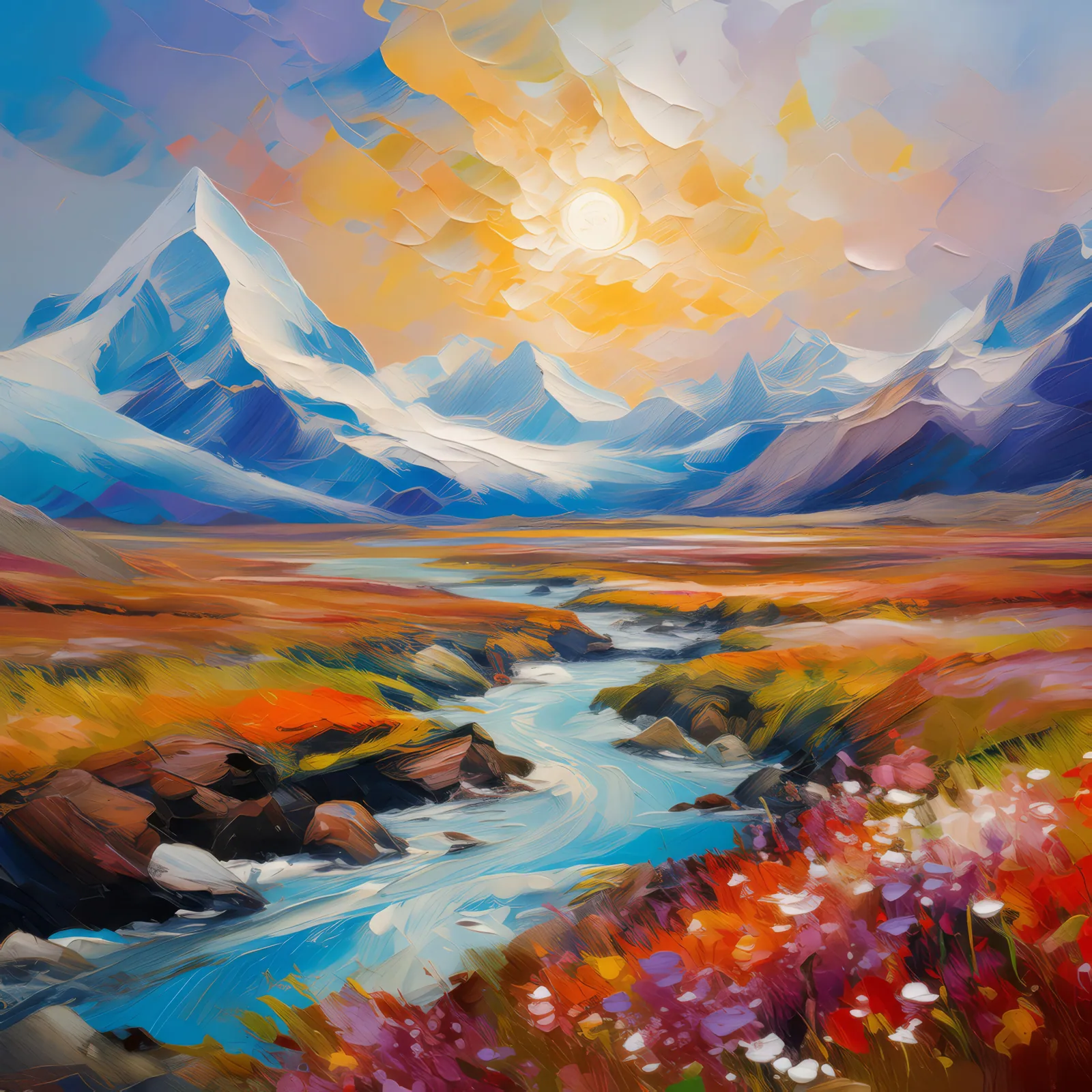 Plateau Permafrost Melt, a palette-knife oil landscape by Emma Mickelberg