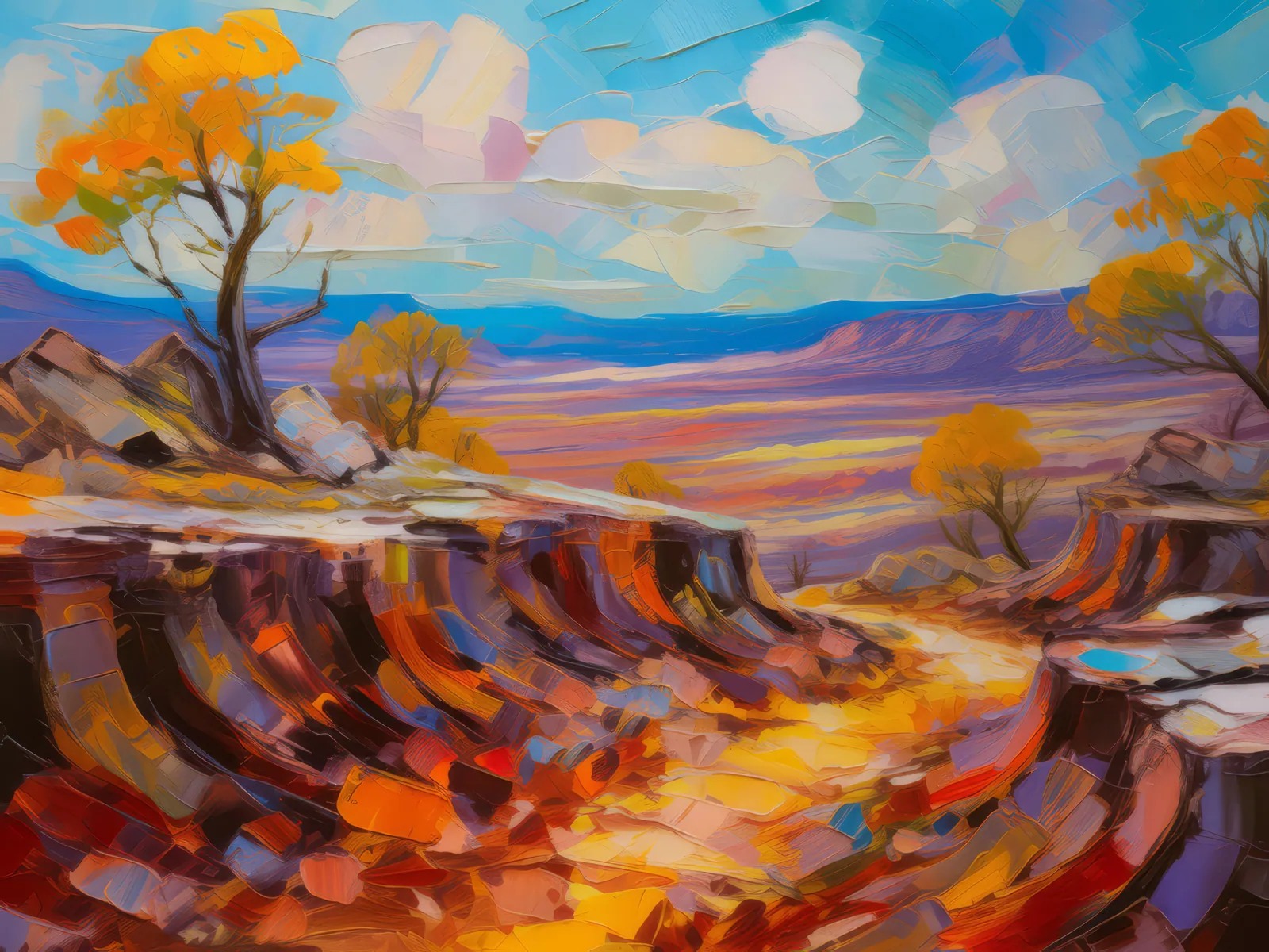 Plateau Petrified Forest, a palette-knife oil landscape by Emma Mickelberg