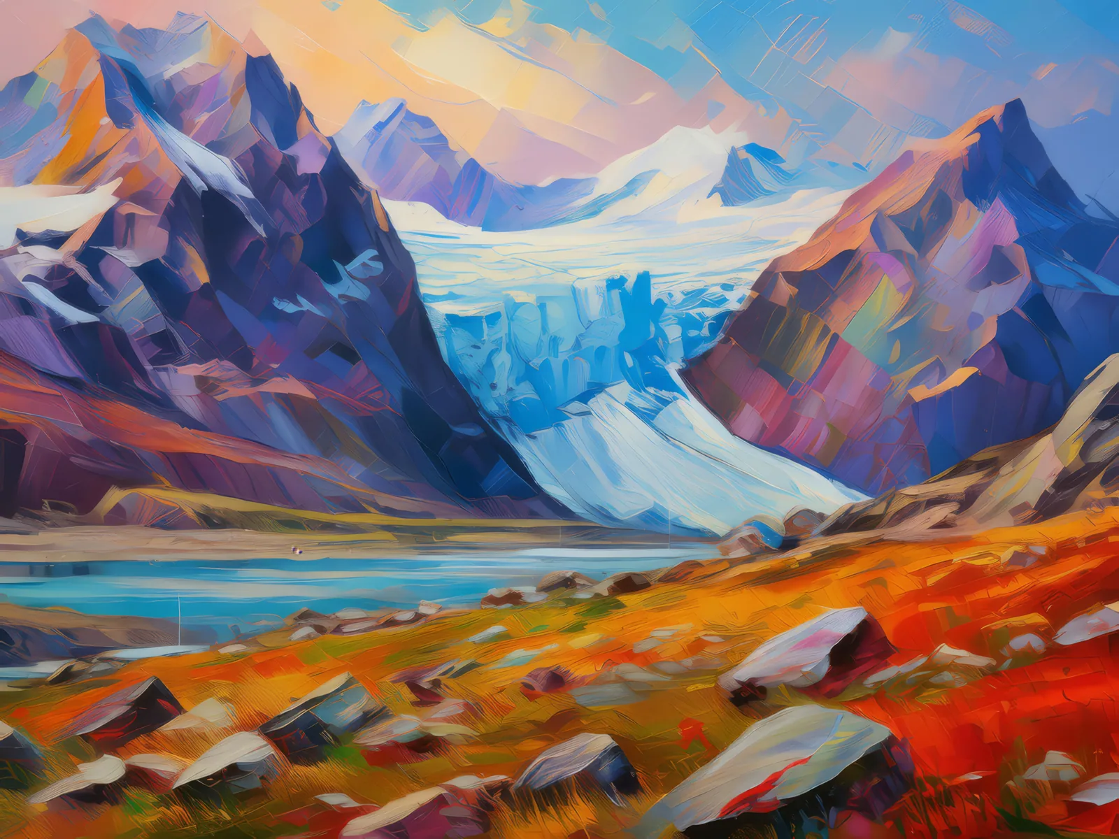 Plateau Rock Glacier Landscape, a palette-knife oil landscape by Emma Mickelberg