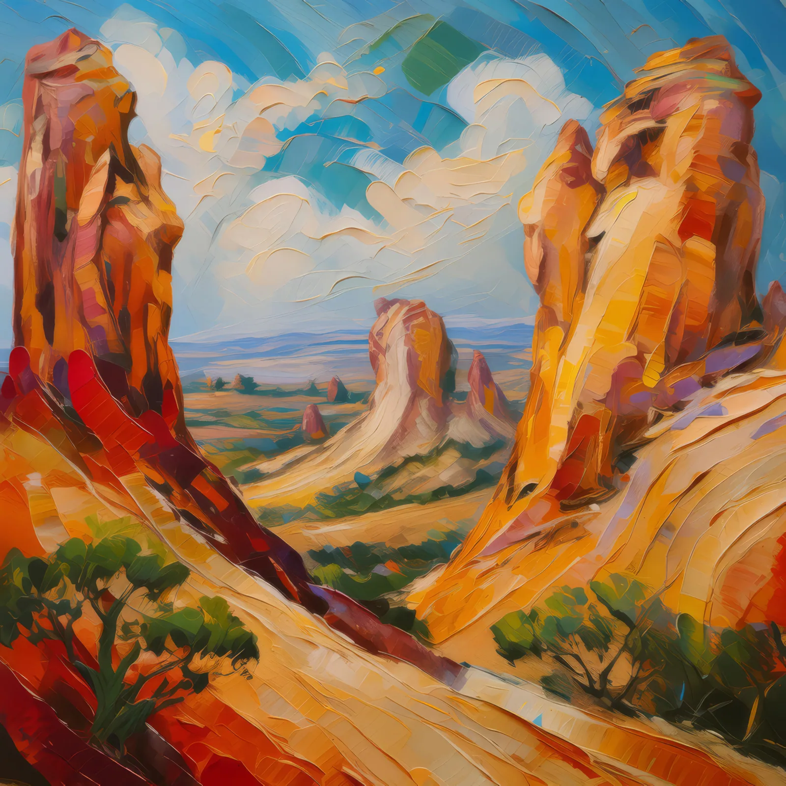 Plateau Sandstone Formations, a palette-knife oil landscape by Emma Mickelberg