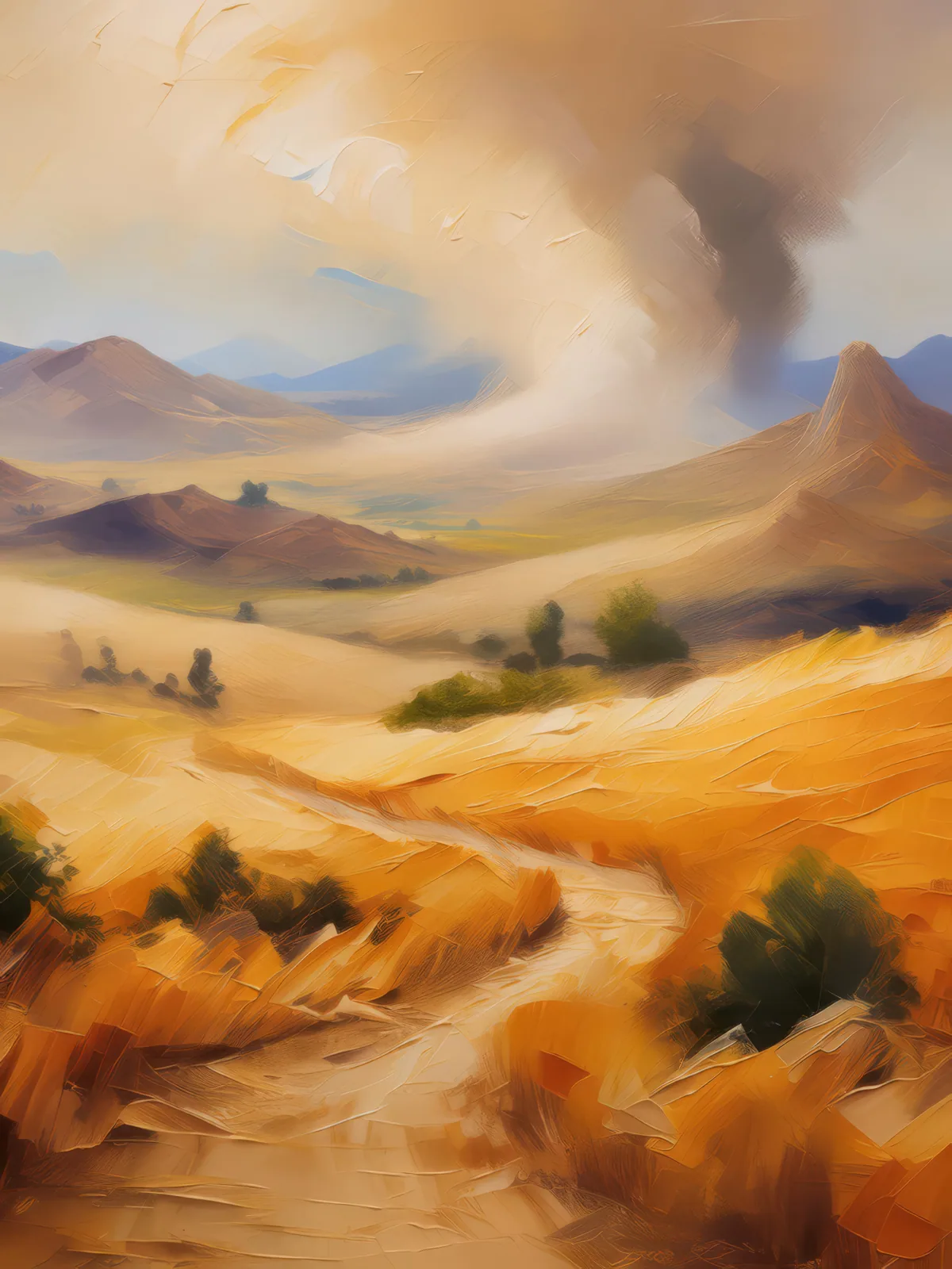 Plateau Sandstorm, a palette-knife oil landscape by Emma Mickelberg