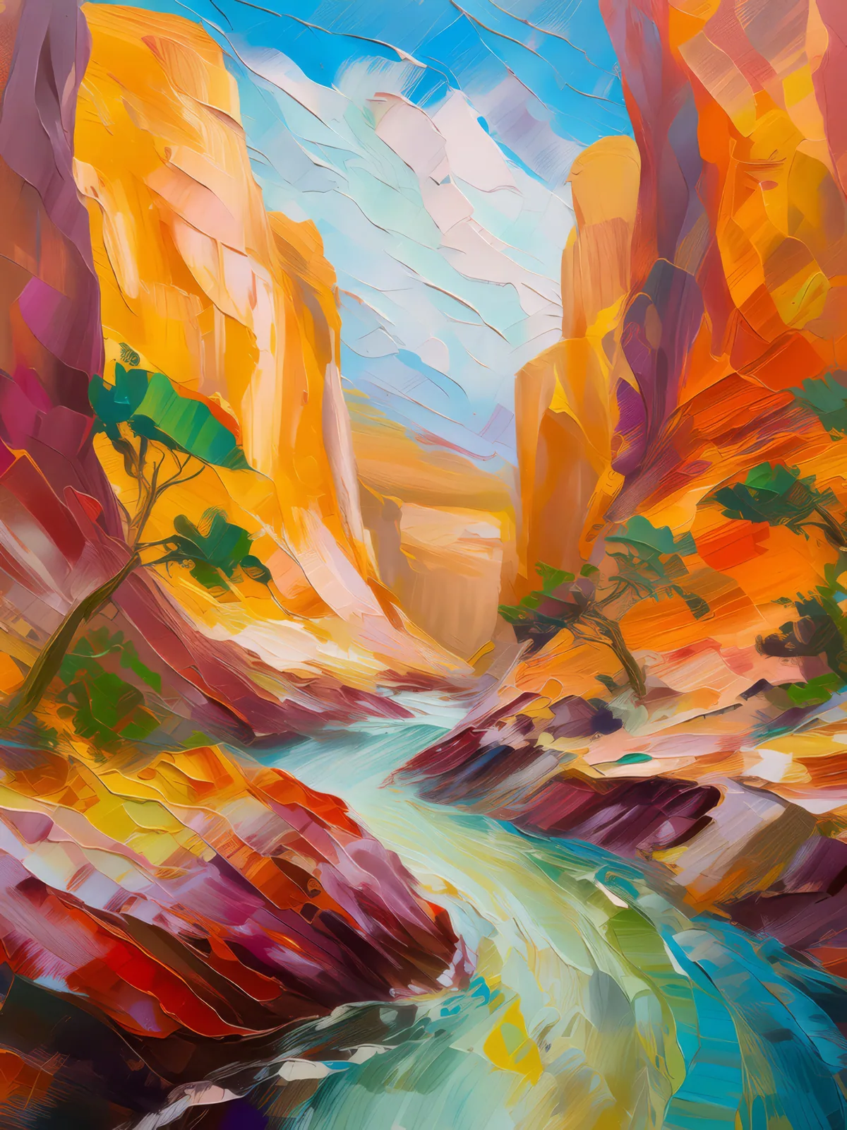 Plateau Slot Canyon, a palette-knife oil landscape by Emma Mickelberg