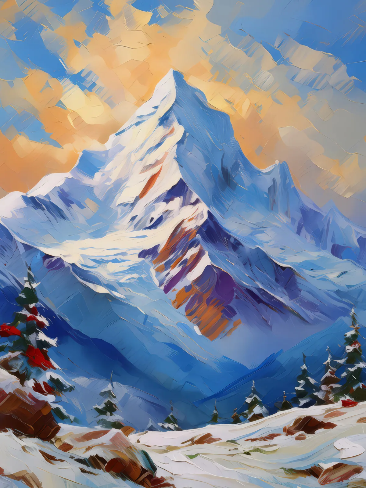 Plateau Snowcapped Peaks, a palette-knife oil landscape by Emma Mickelberg