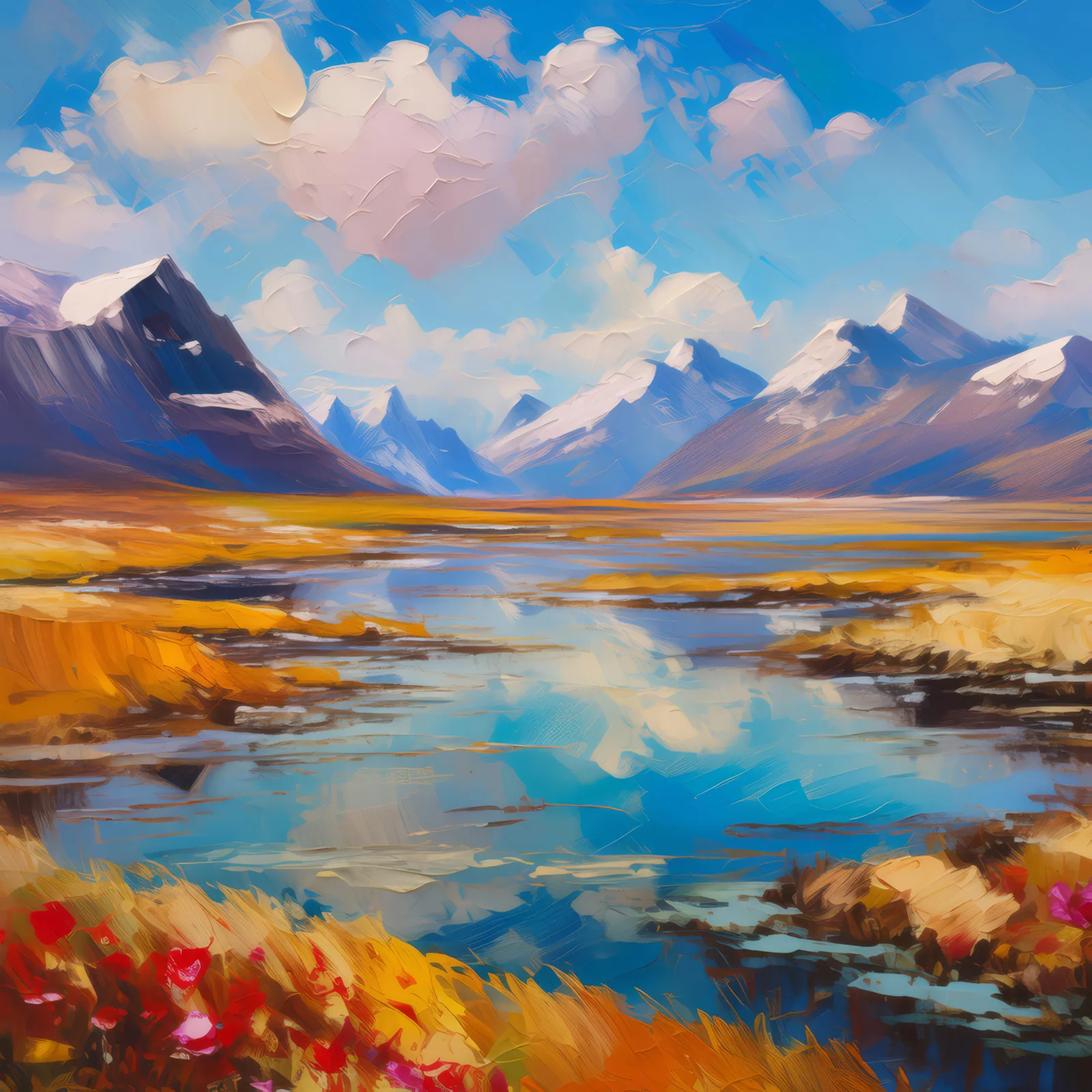 Plateau Thaw Lake Landscape, a palette-knife oil landscape by Emma Mickelberg