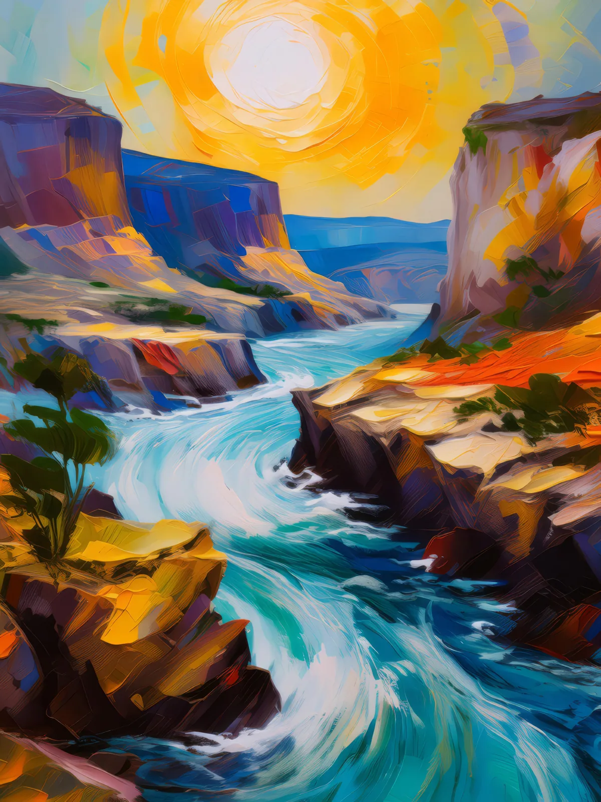 Plateau Tidal Bore Phenomenon, a palette-knife oil landscape by Emma Mickelberg