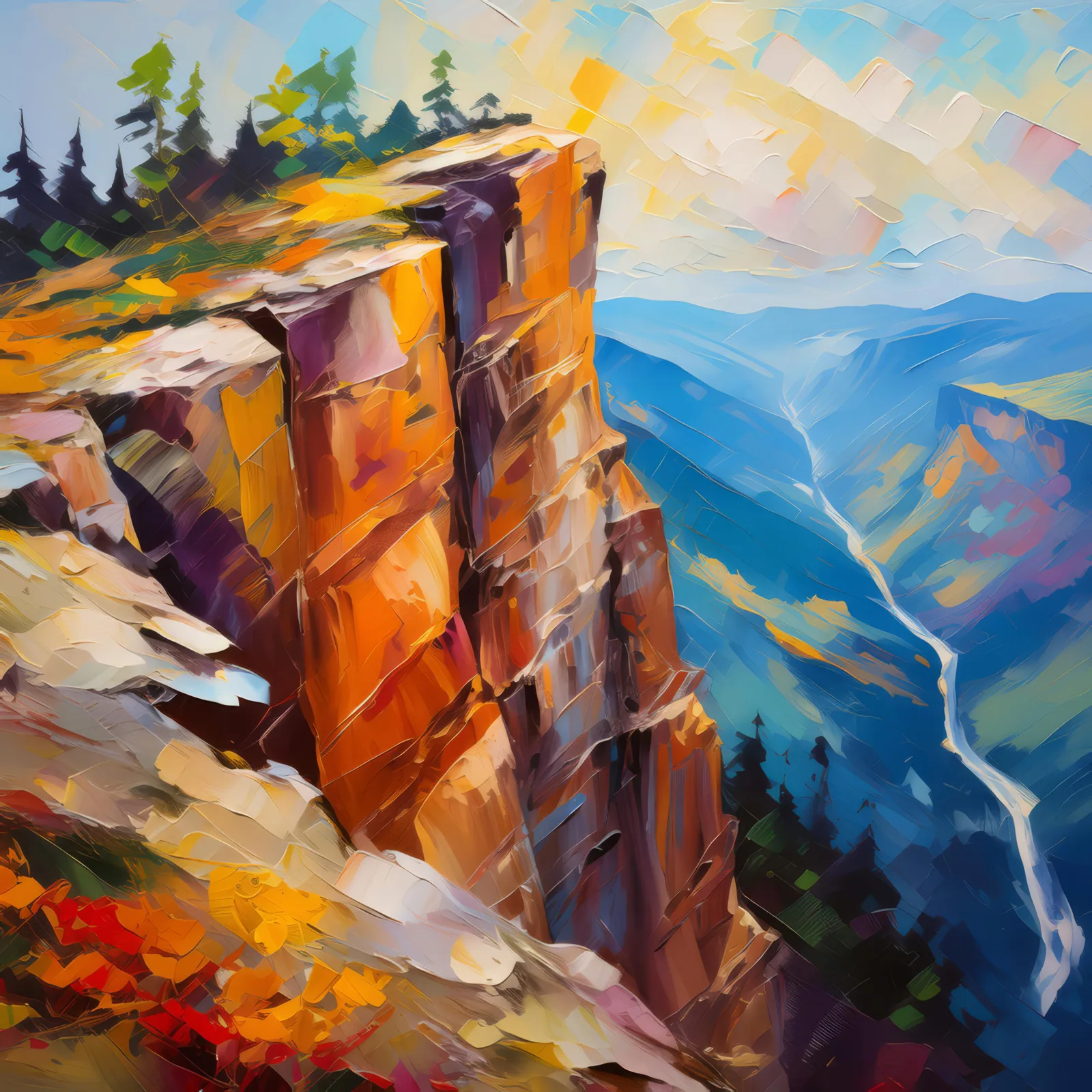 Plateau Vertiginous Cliff Face, a palette-knife oil landscape by Emma Mickelberg