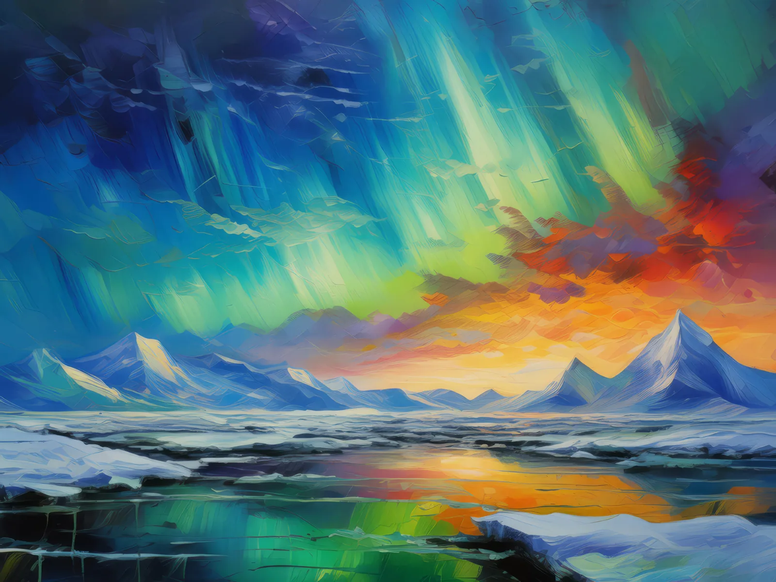 Polar Aurora, a palette-knife oil landscape by Emma Mickelberg