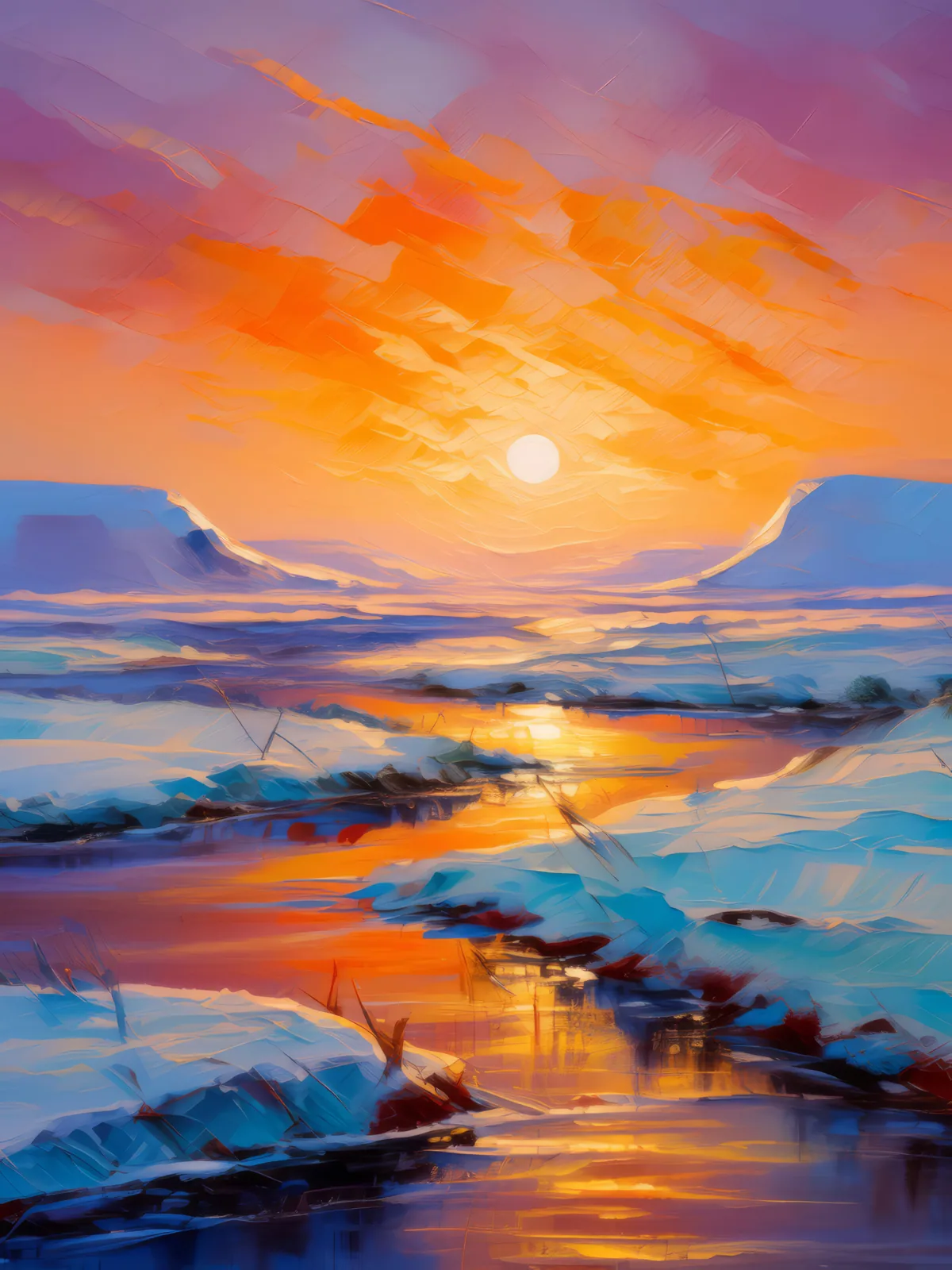 Polar Desert at Dusk, a palette-knife oil landscape by Emma Mickelberg