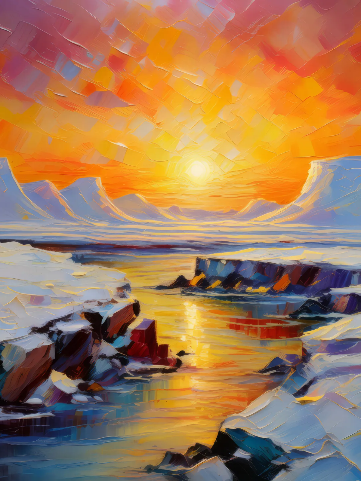Polar Desert Dawn, a palette-knife oil landscape by Emma Mickelberg