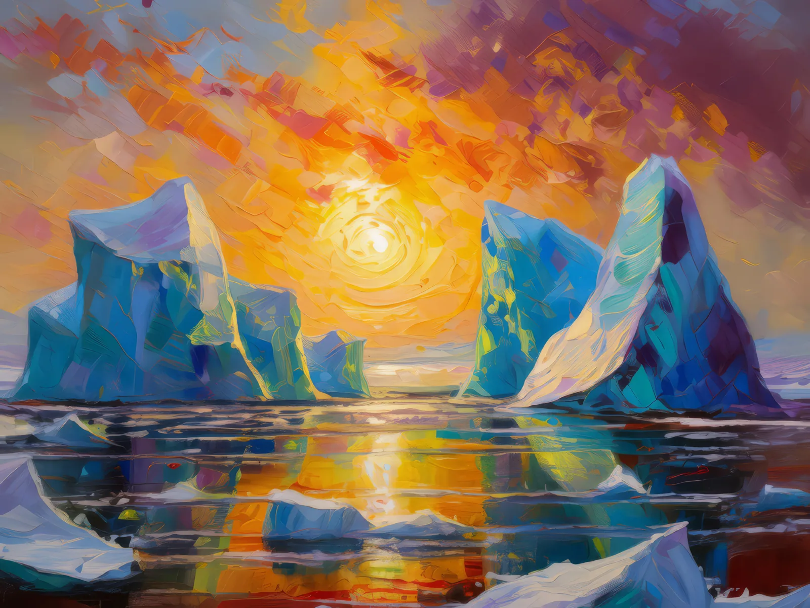 Polar Desert Icebergs, a palette-knife oil landscape by Emma Mickelberg