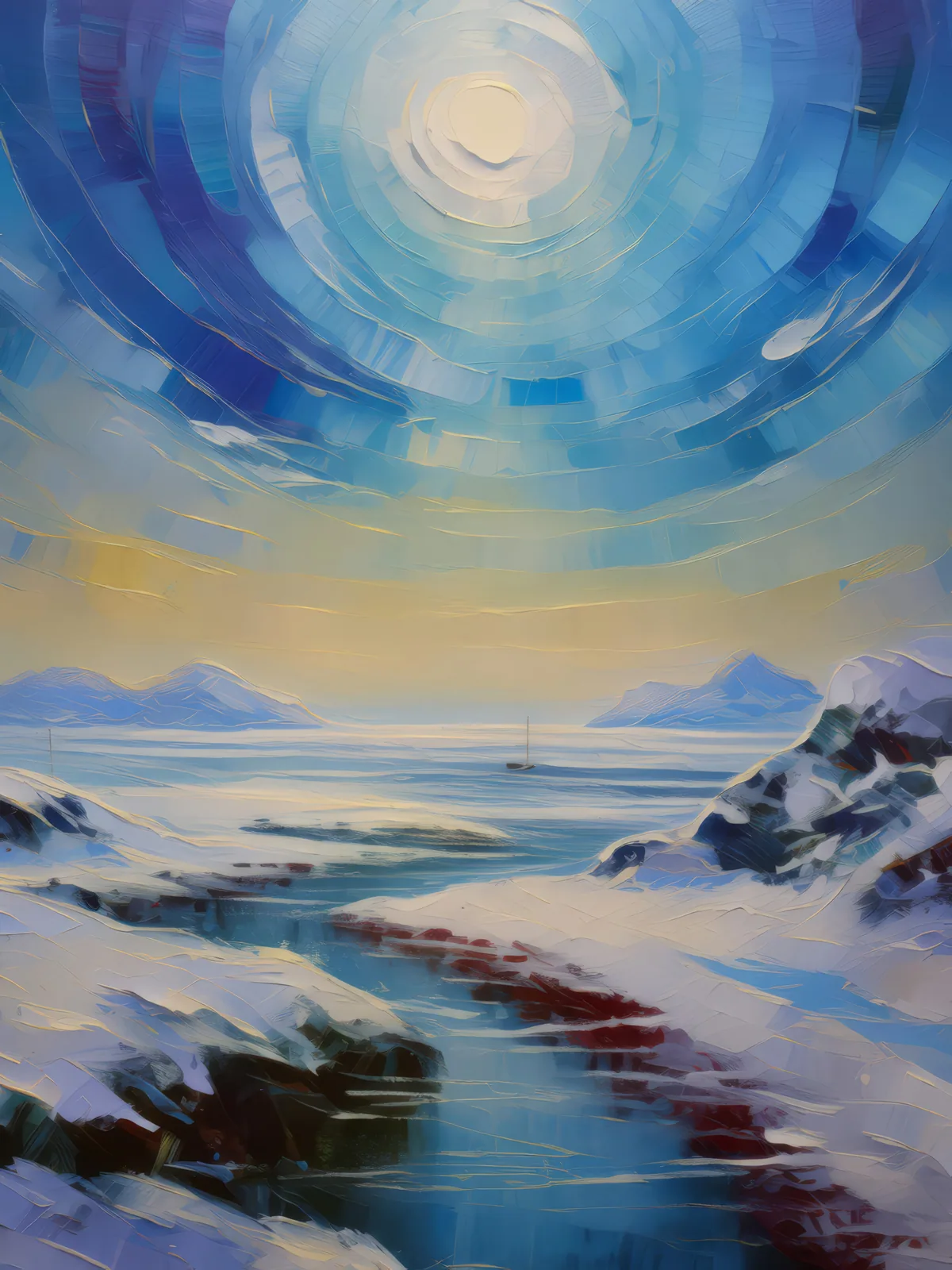 Polar Desert Mirage, a palette-knife oil landscape by Emma Mickelberg