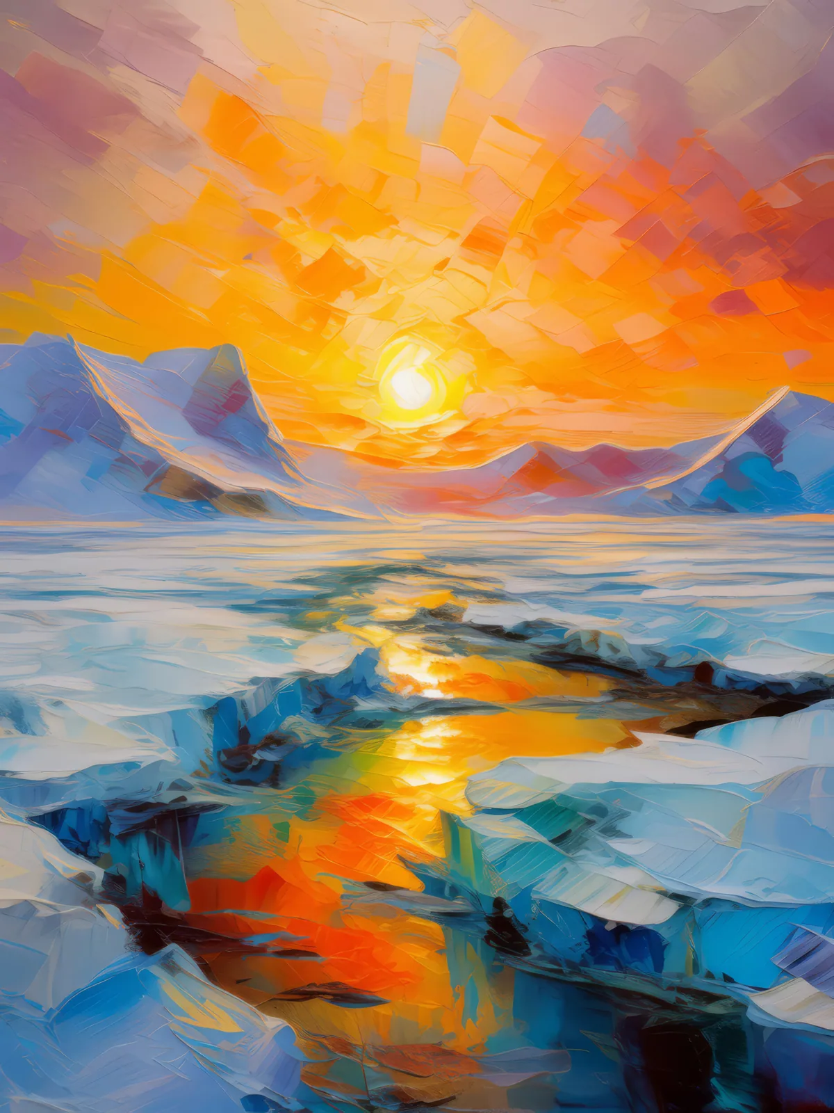 Polar Desert Nightfall, a palette-knife oil landscape by Emma Mickelberg