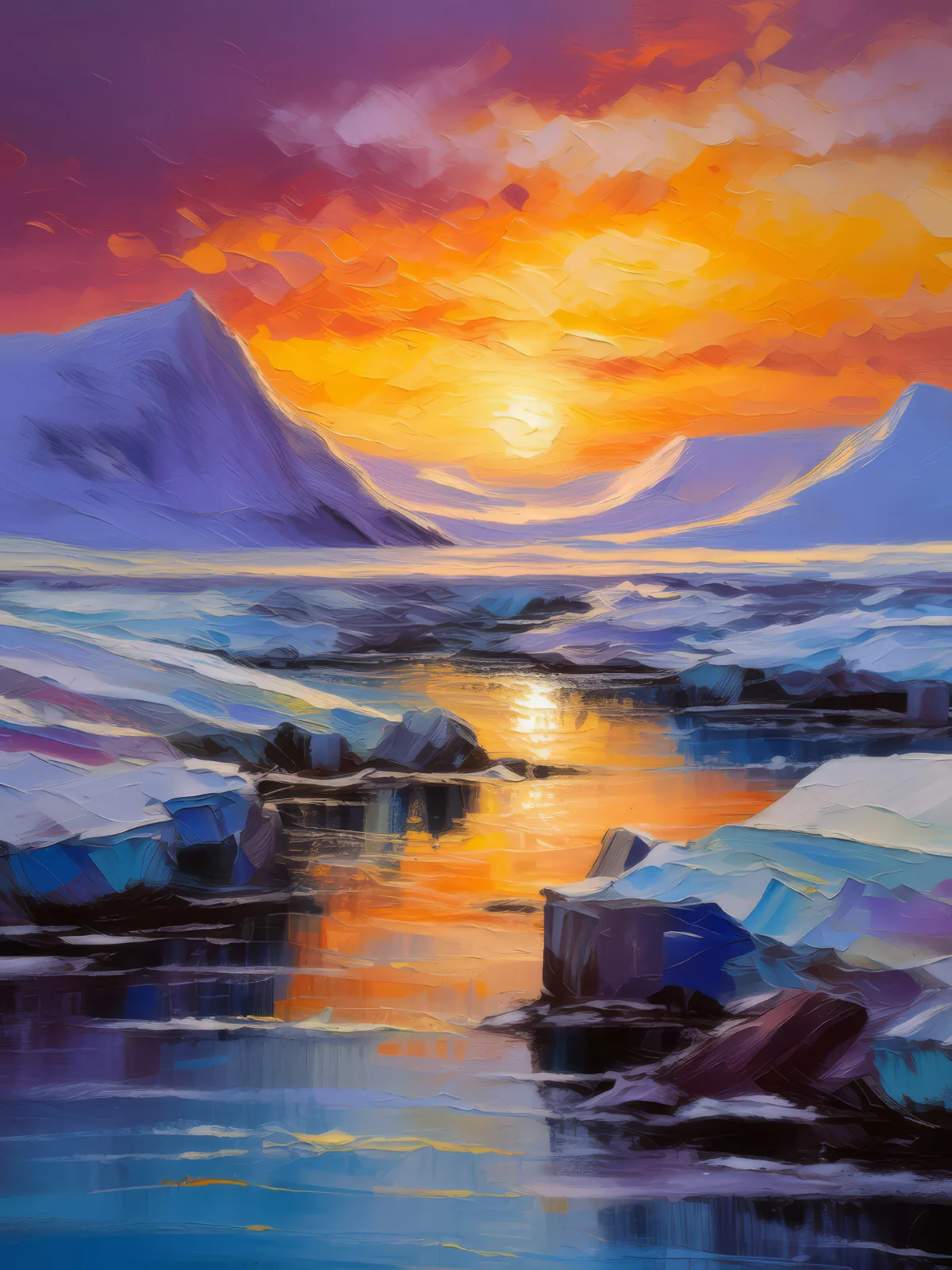 Polar Desert Twilight, a palette-knife oil landscape by Emma Mickelberg