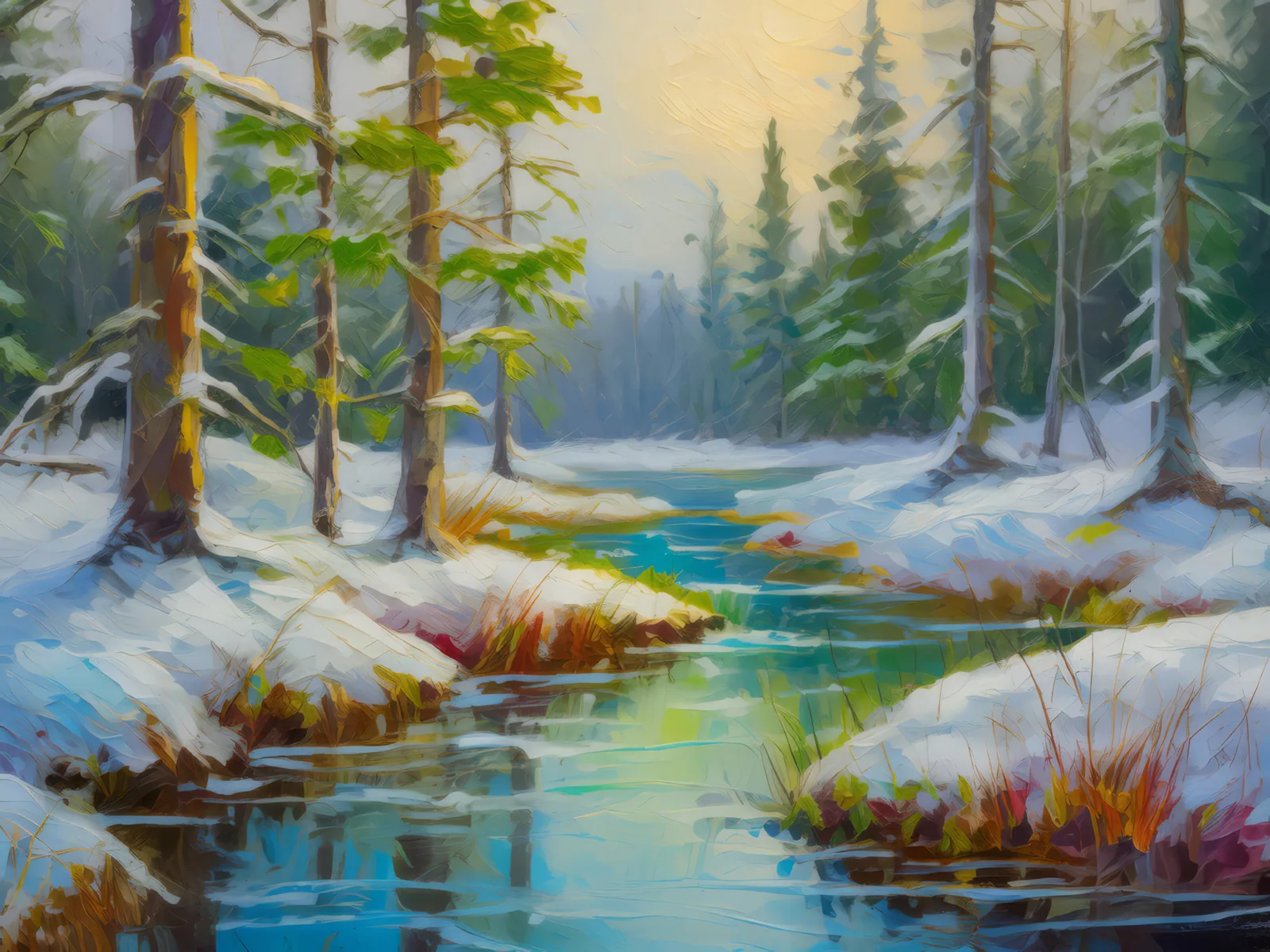 Polar Forest Marsh, a palette-knife oil landscape by Emma Mickelberg