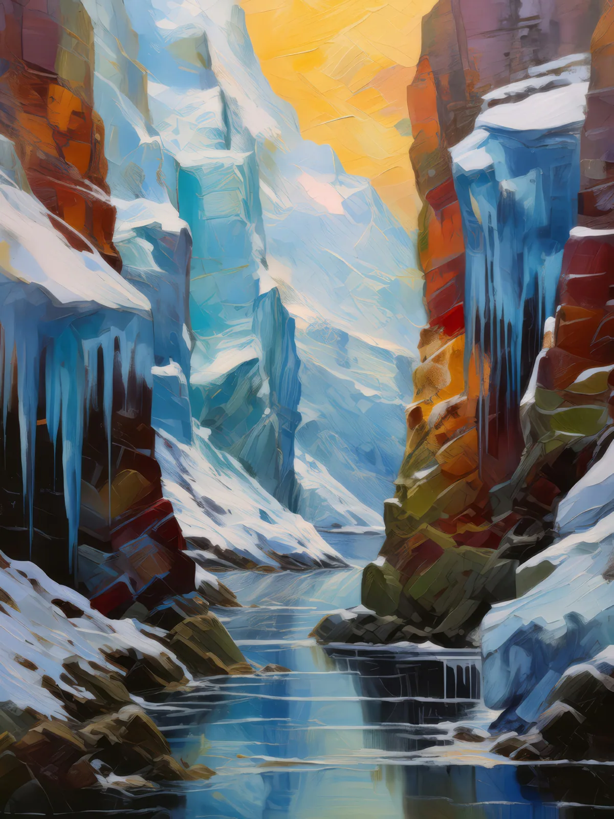 Polar Ice Canyon, a palette-knife oil landscape by Emma Mickelberg