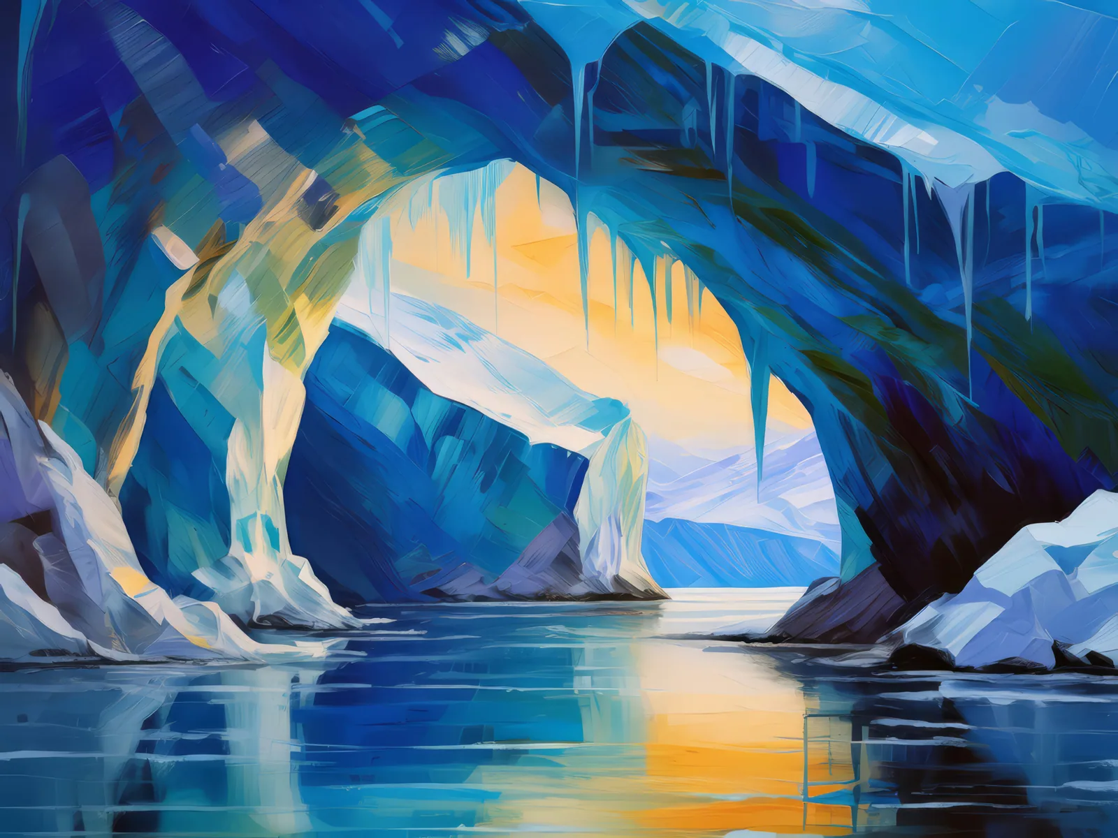 Polar Ice Cave, a palette-knife oil landscape by Emma Mickelberg