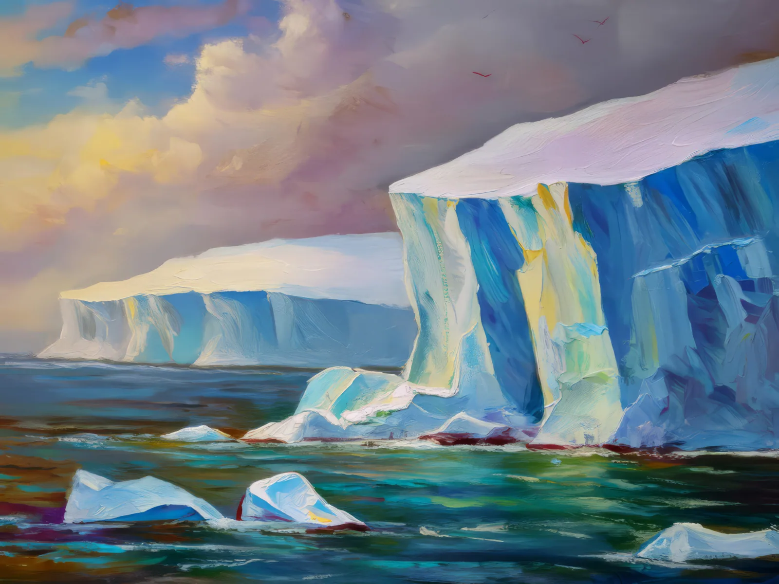 Polar Ice Cliffs, a palette-knife oil landscape by Emma Mickelberg