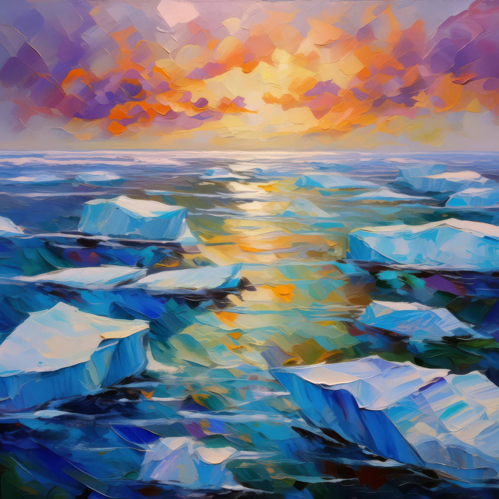Polar Ice Fields, a palette-knife oil landscape by Emma Mickelberg