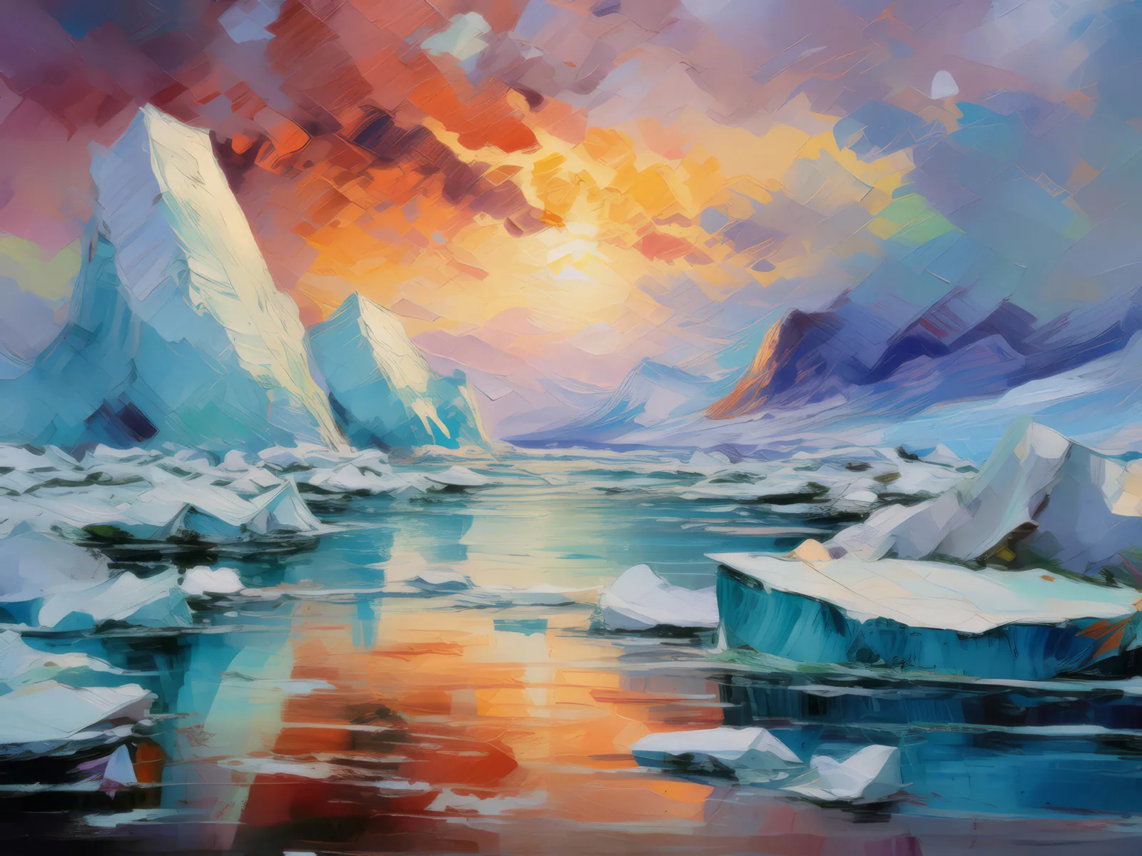 Polar Ice Flow, a palette-knife oil landscape by Emma Mickelberg