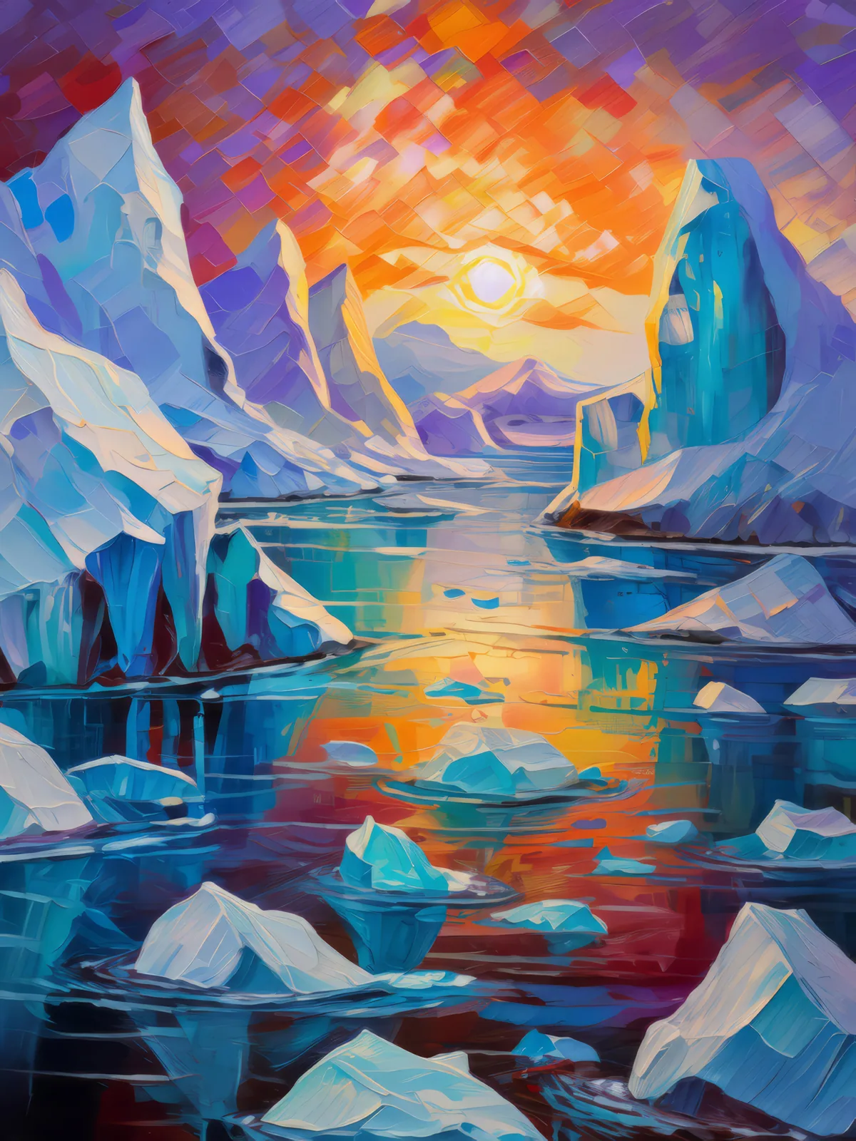 Polar Ice Labyrinth, a palette-knife oil landscape by Emma Mickelberg
